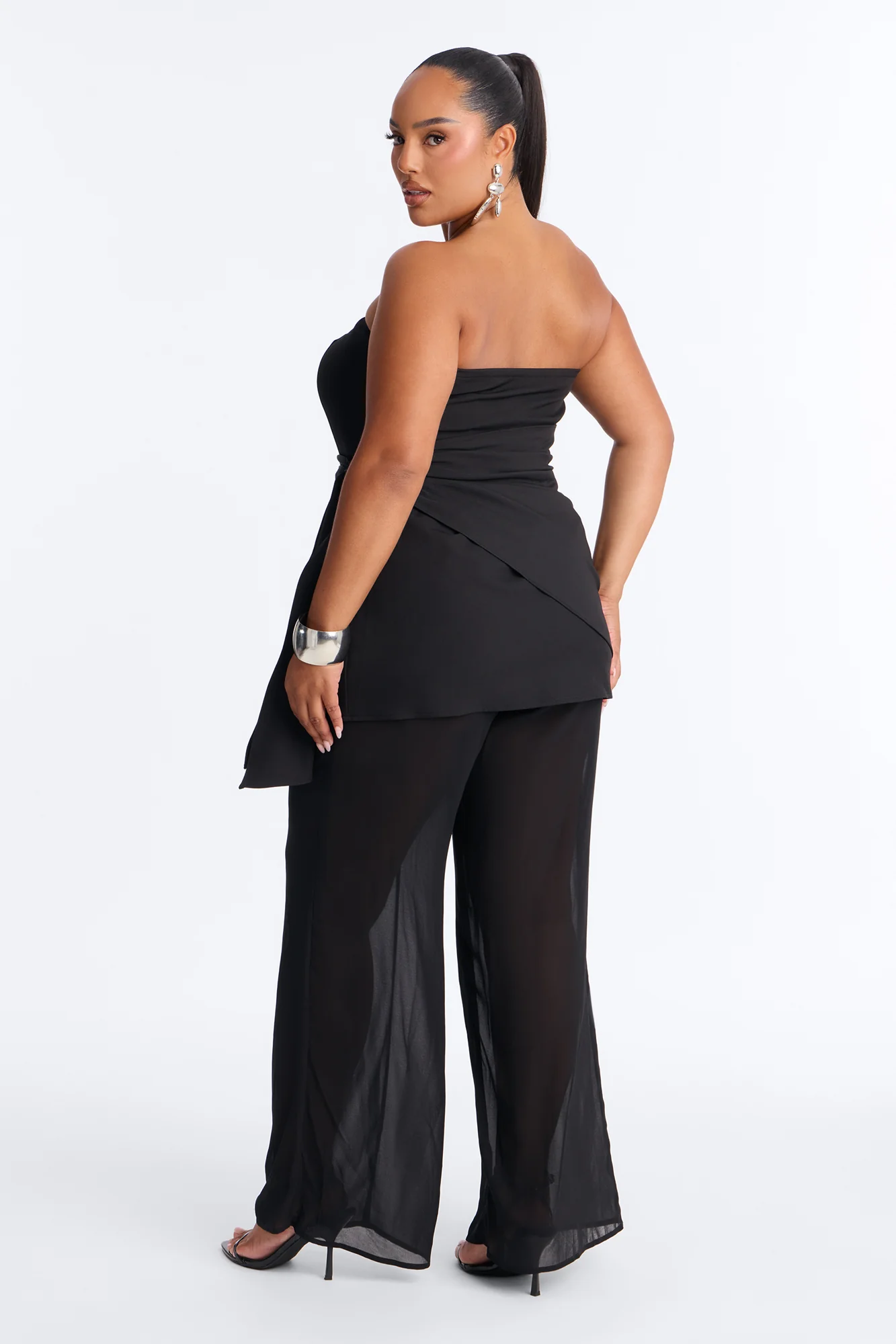 Willow Sheer Draped Jumpsuit - Black - Image 8