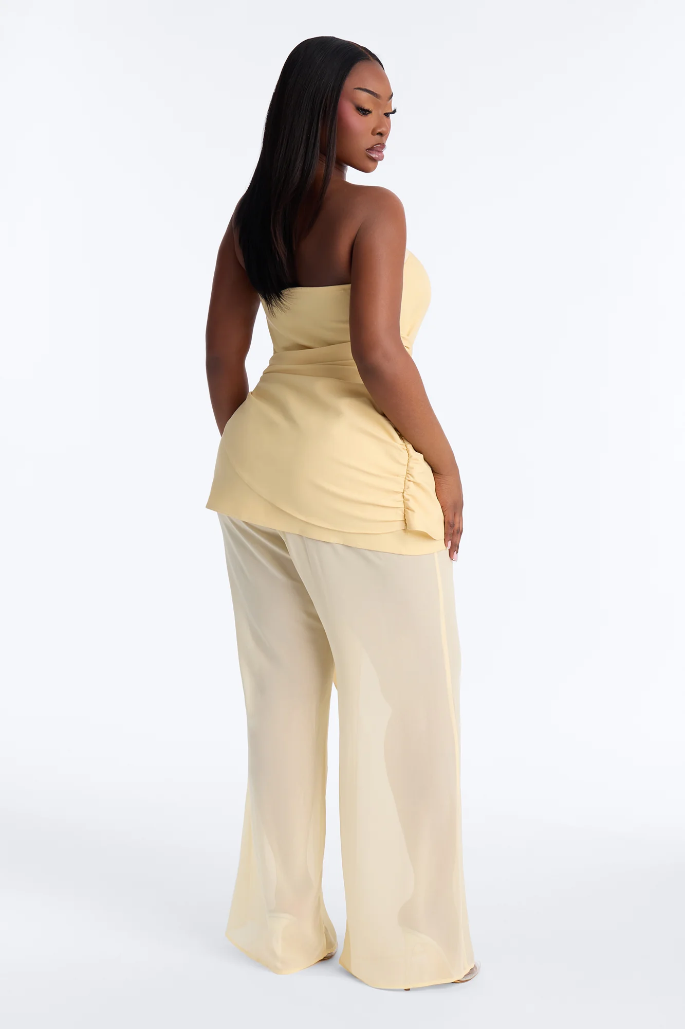 Willow Sheer Draped Jumpsuit - Yellow - Image 8
