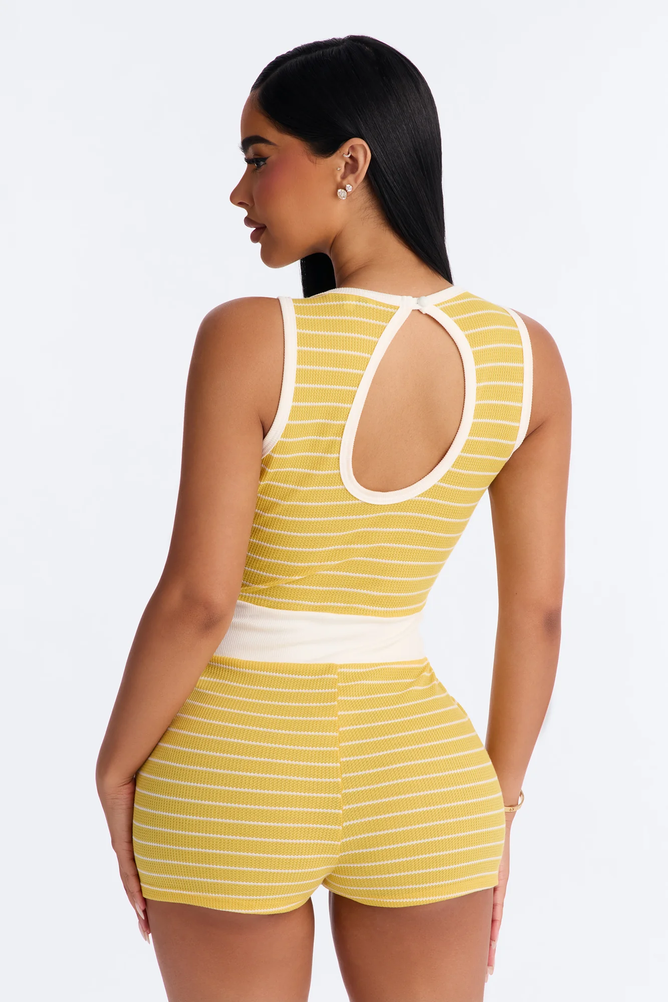 Willow Striped Waffle Knit Romper - Yellow - Image 3