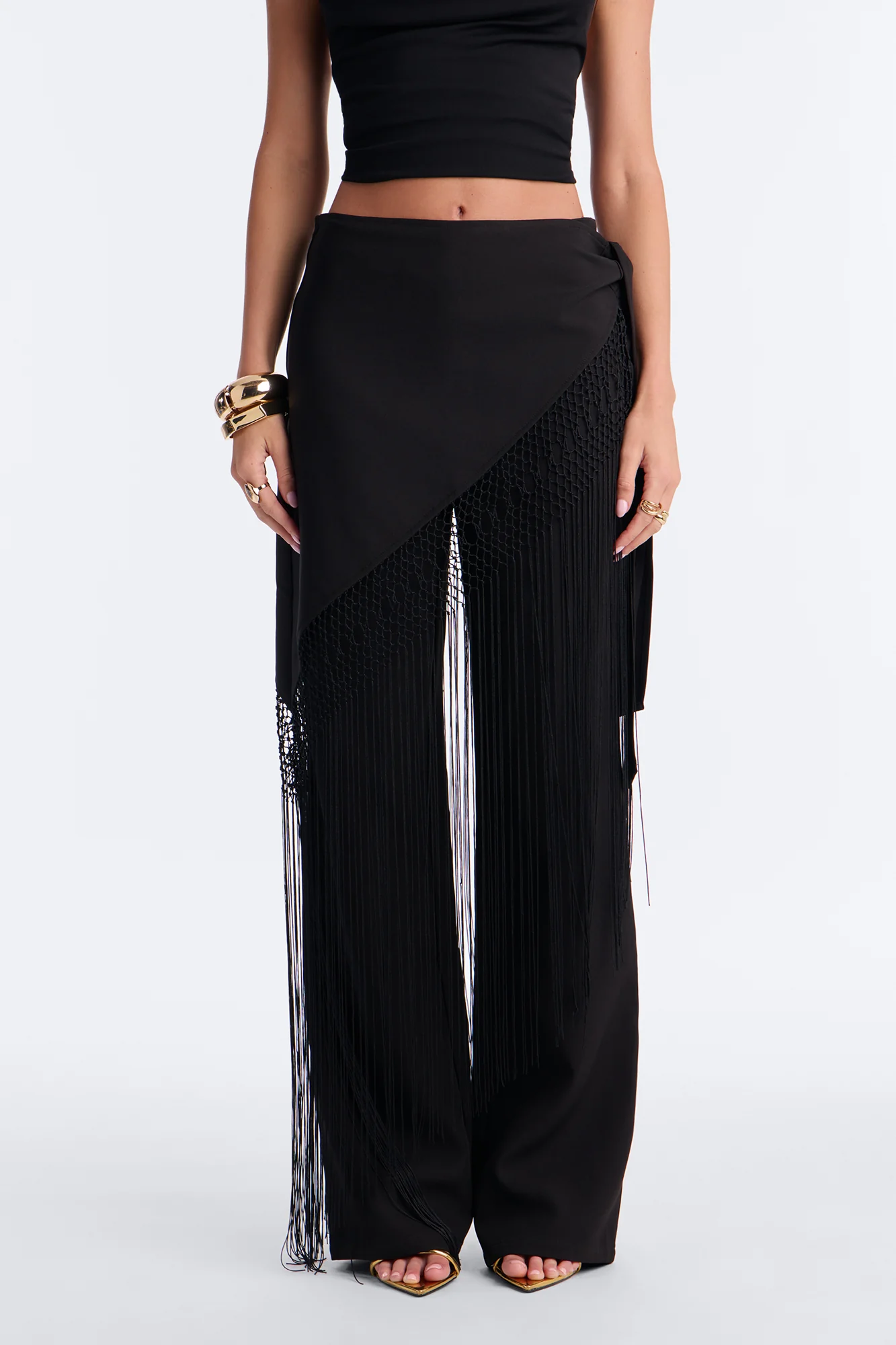 Willow Wrap Fringe Straight Leg Trouser - Black - Image 2