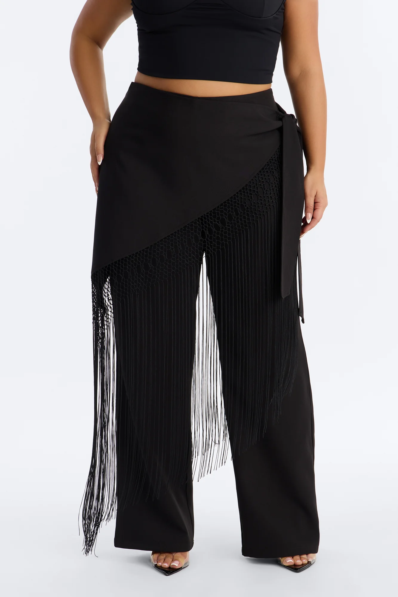 Willow Wrap Fringe Straight Leg Trouser - Black - Image 6