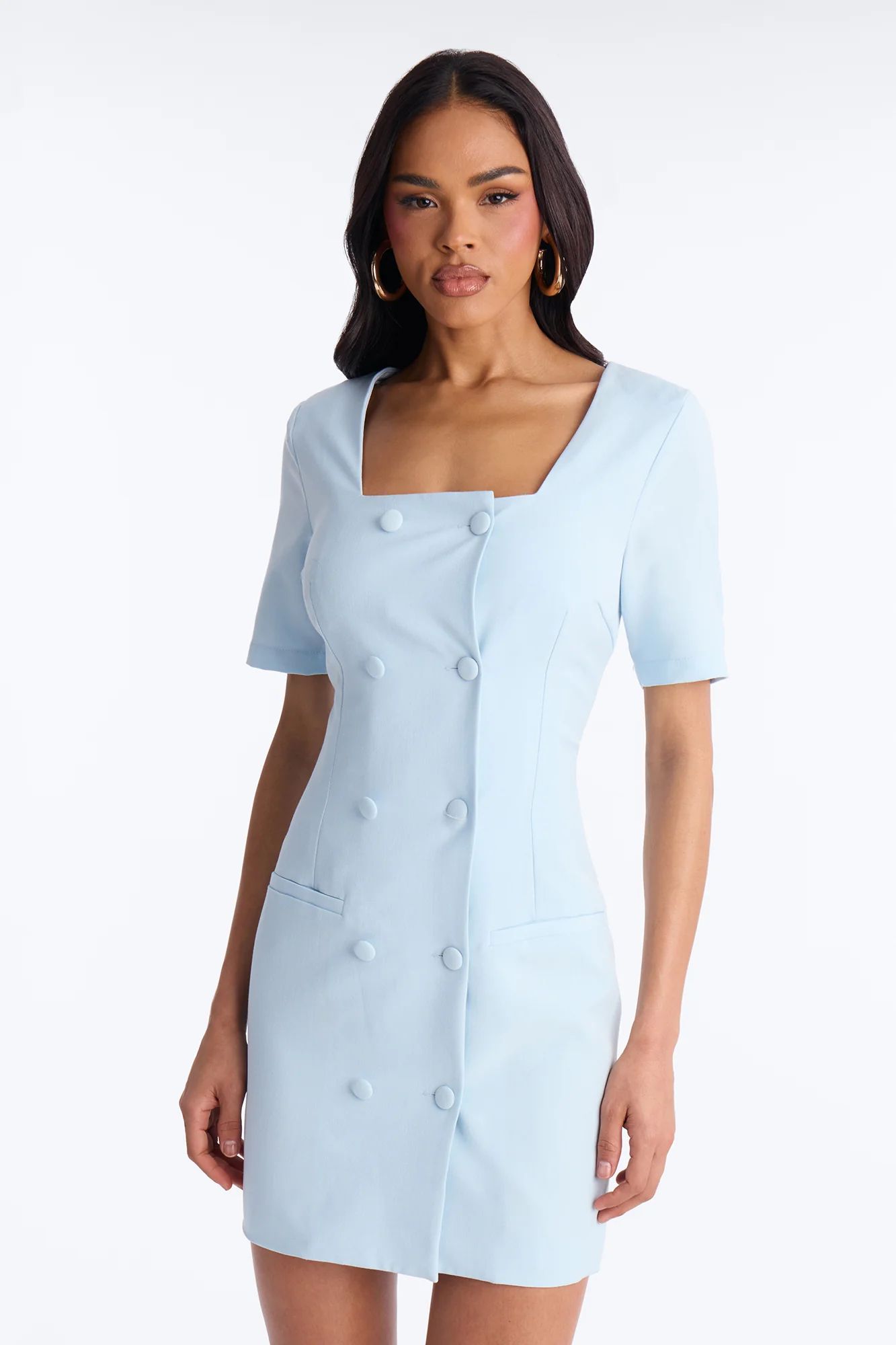 Winnie Short Sleeve Blazer Mini Dress - Light Blue - Image 2