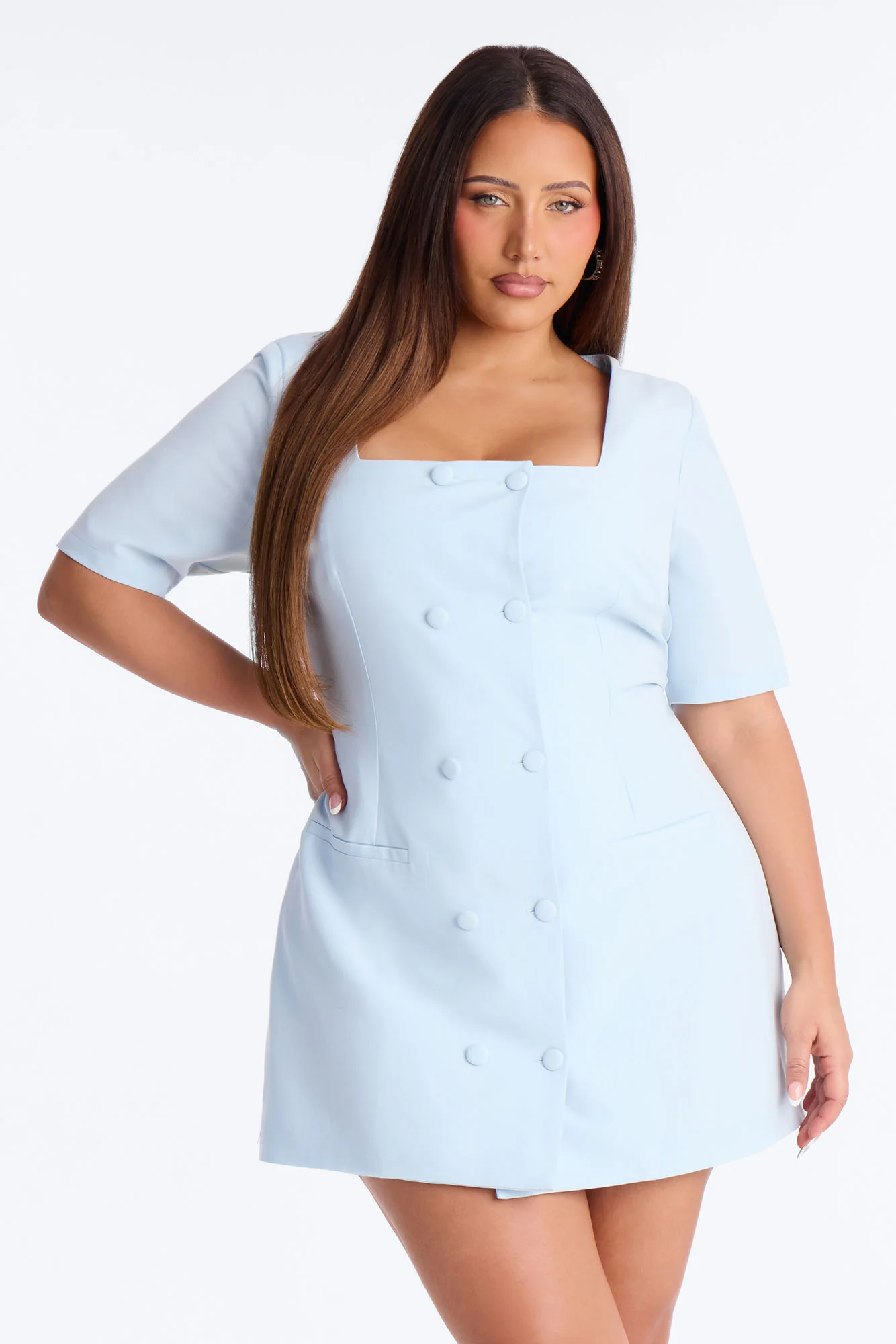 Winnie Short Sleeve Blazer Mini Dress - Light Blue - Image 5