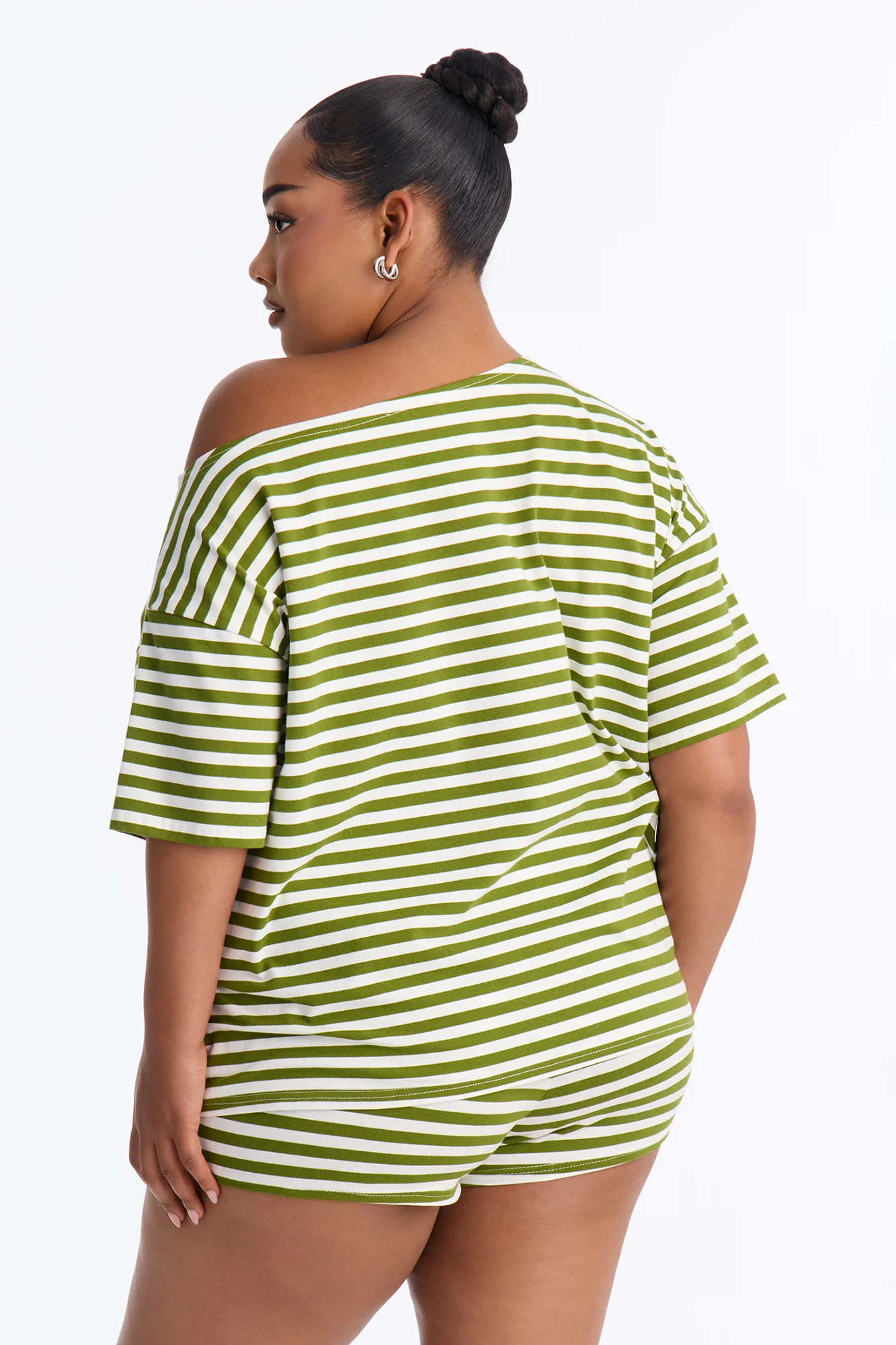 Winning Streak Off Shoulder Striped Short Set - Green/combo - Image 8