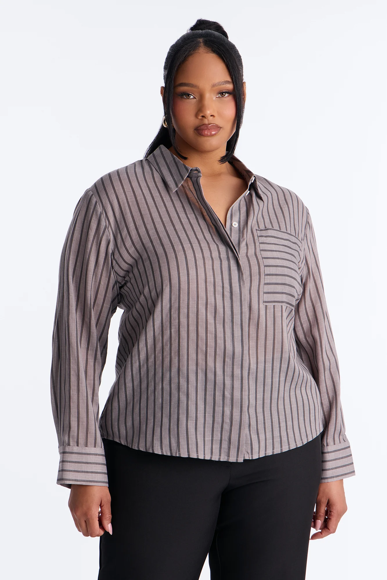 Wishing For It Striped Linen Shirt - Grey - Image 5