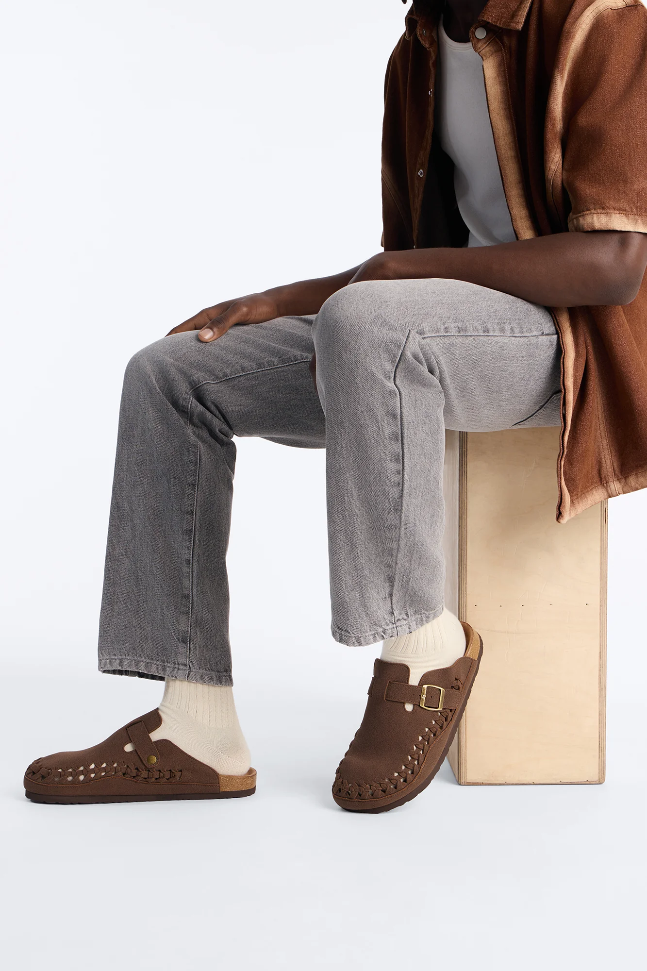 Woven Faux Suede Slip On Mule - Dark Brown - Image 2