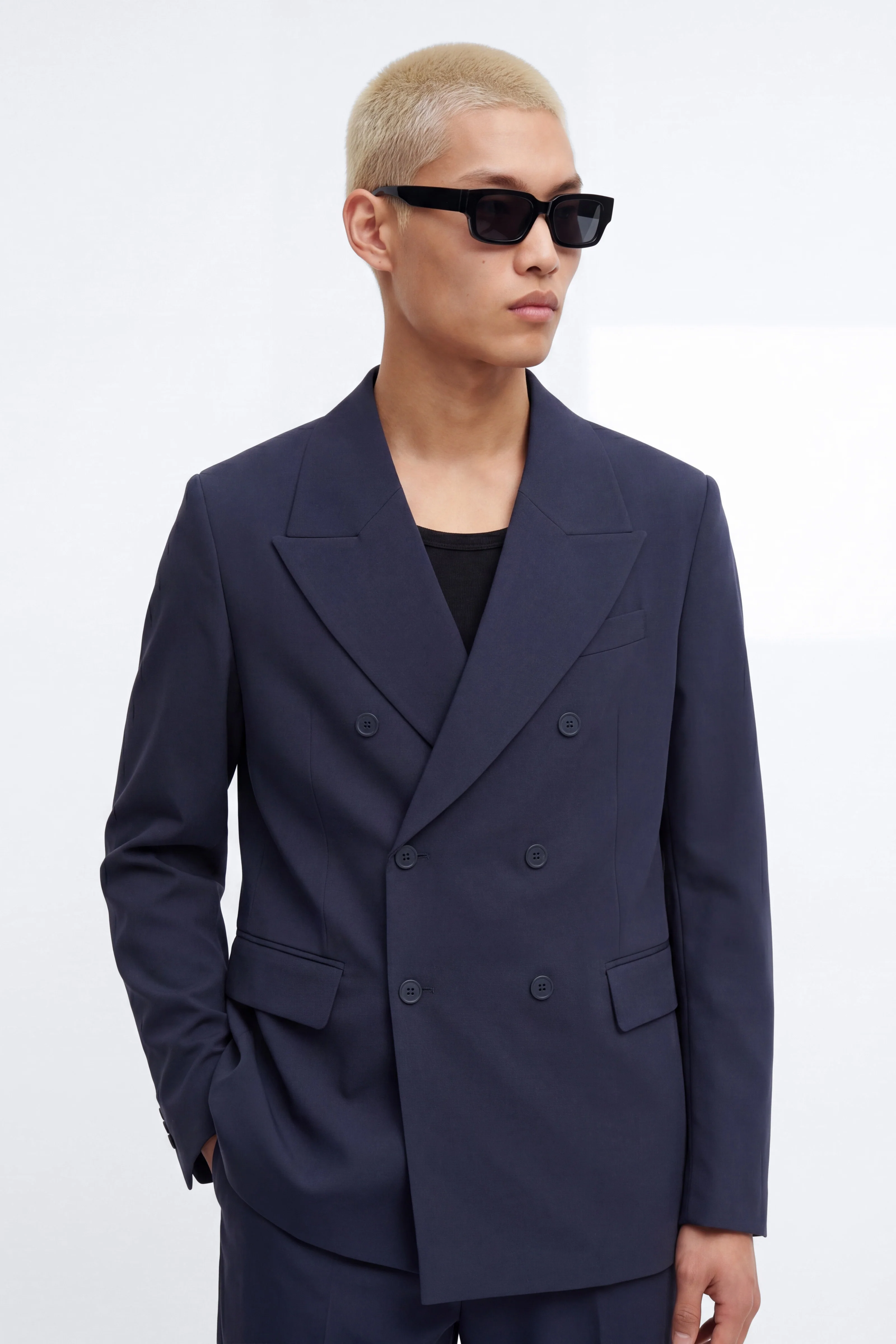Wrinkle Resistant Double Breasted Blazer - Navy