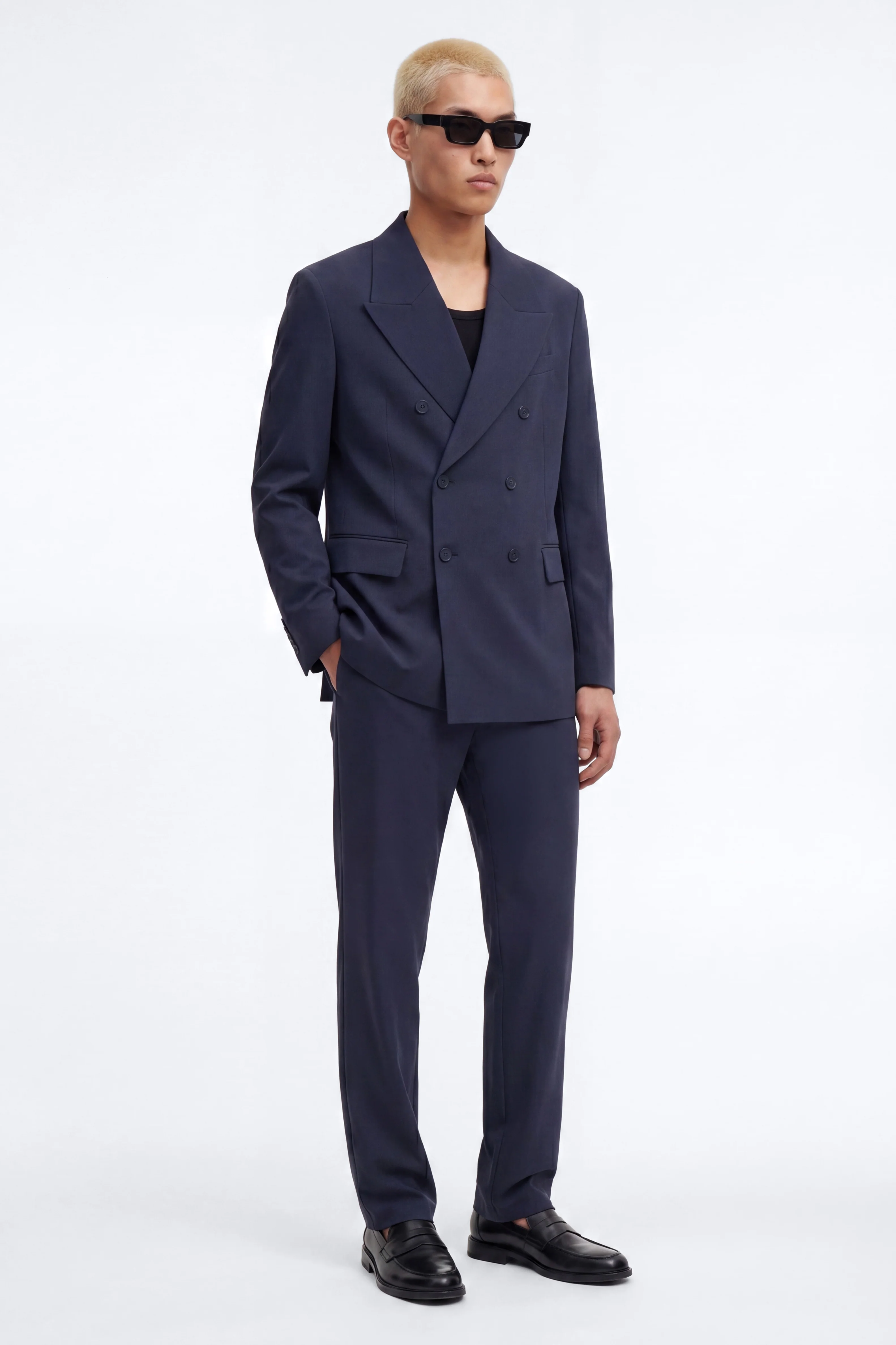 Wrinkle Resistant Double Breasted Blazer - Navy - Image 2