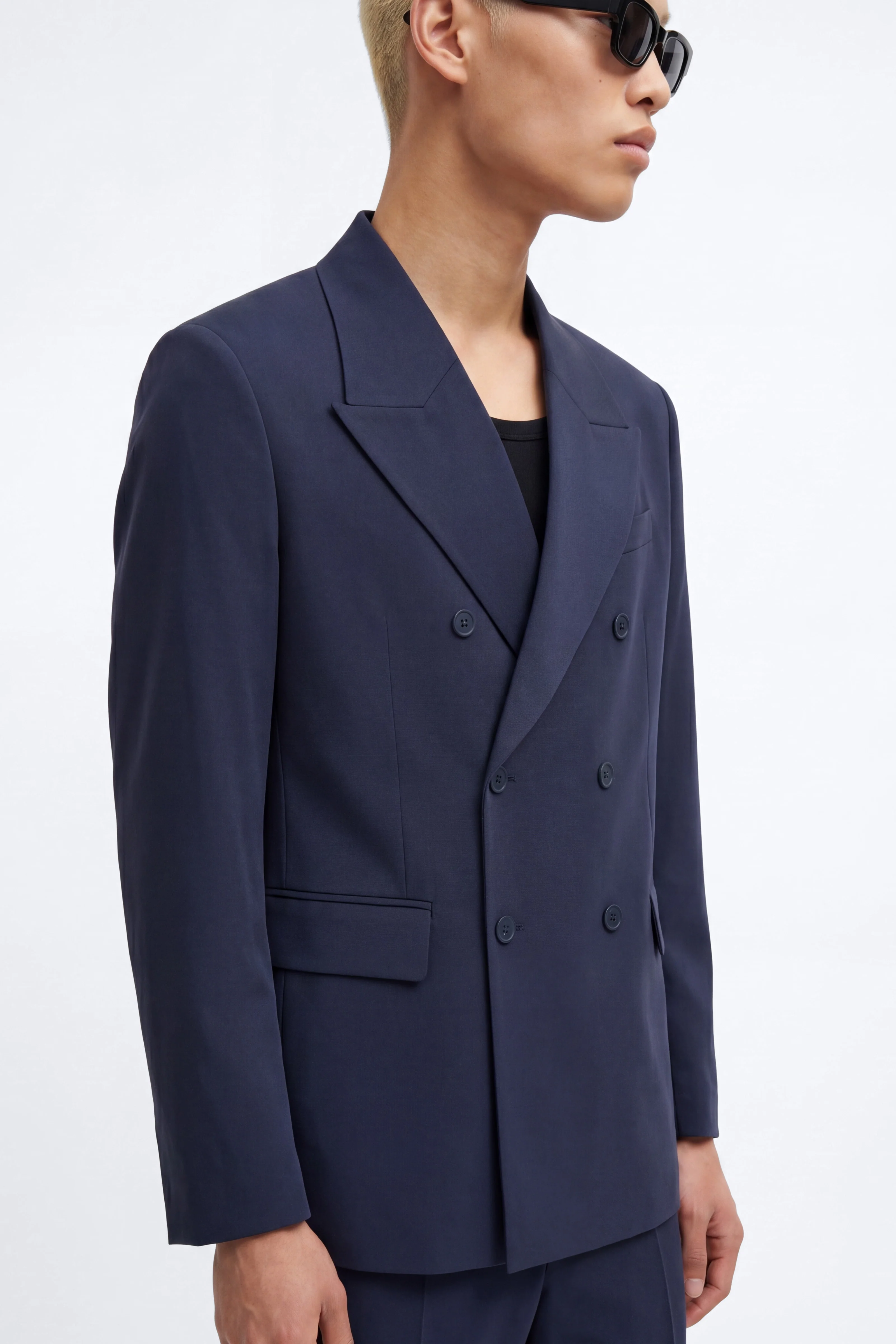 Wrinkle Resistant Double Breasted Blazer - Navy - Image 3