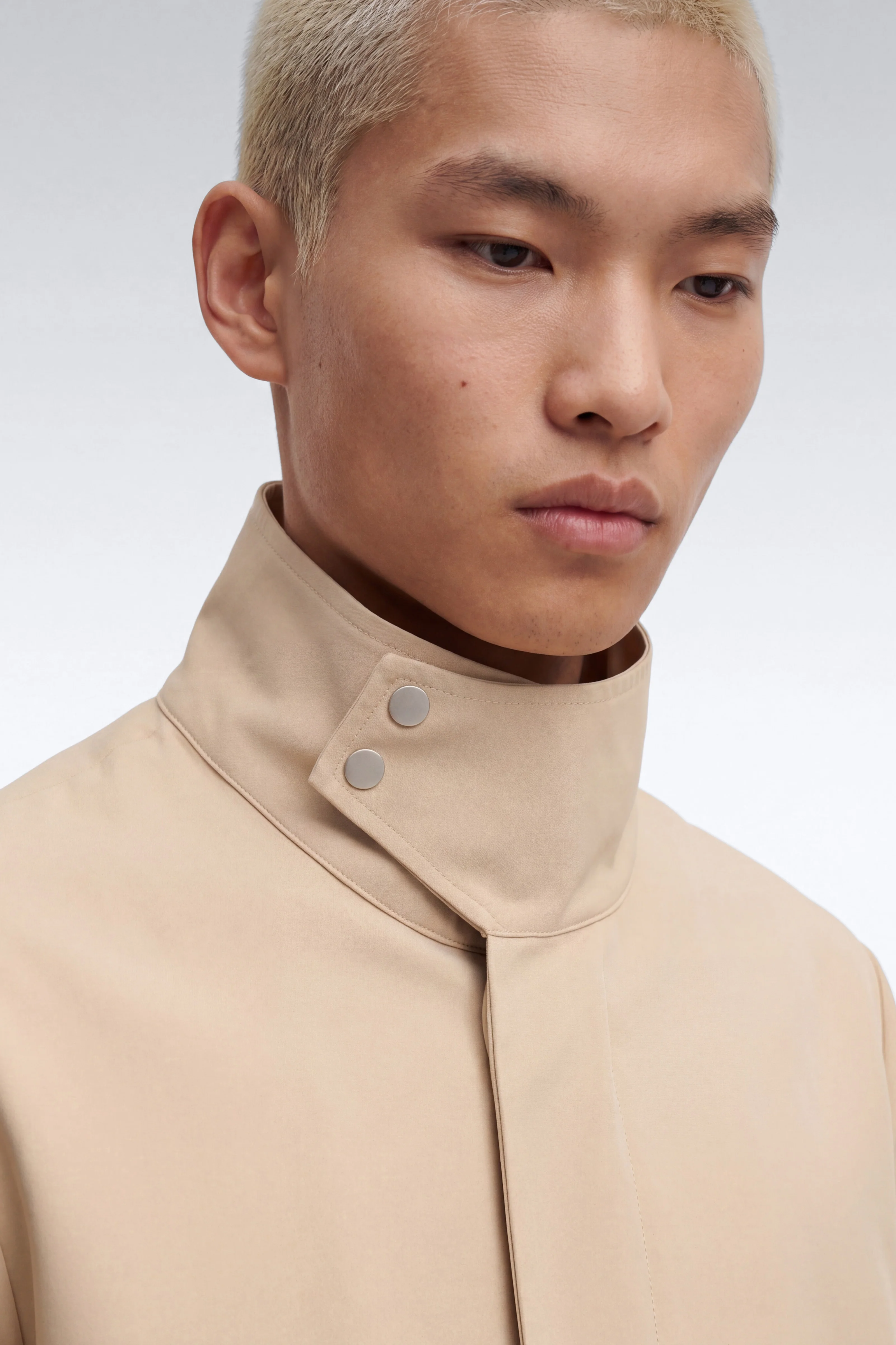 Wrinkle Resistant Mock Neck Bomber Jacket - Beige - Image 4