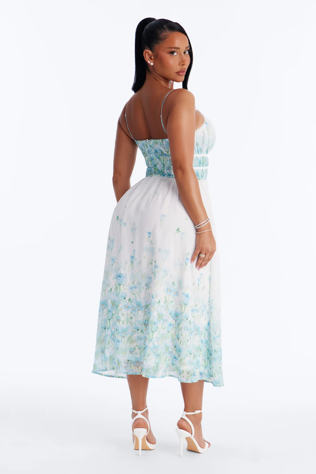 Xandra Floral Chiffon Midi Dress - Blue/combo - Image 4