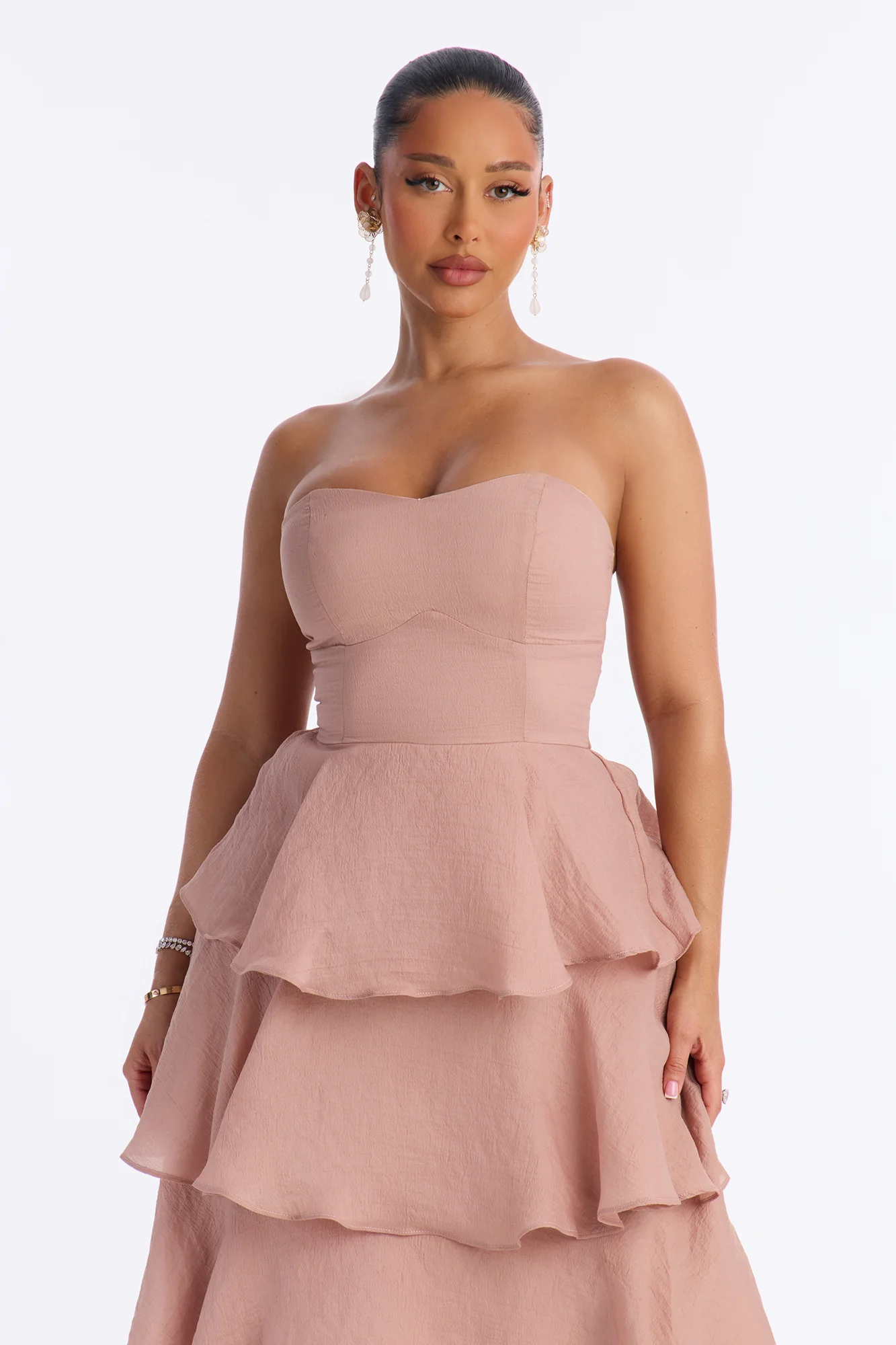 Xyla Tiered Ruffle Midi Dress - Mauve - Image 2