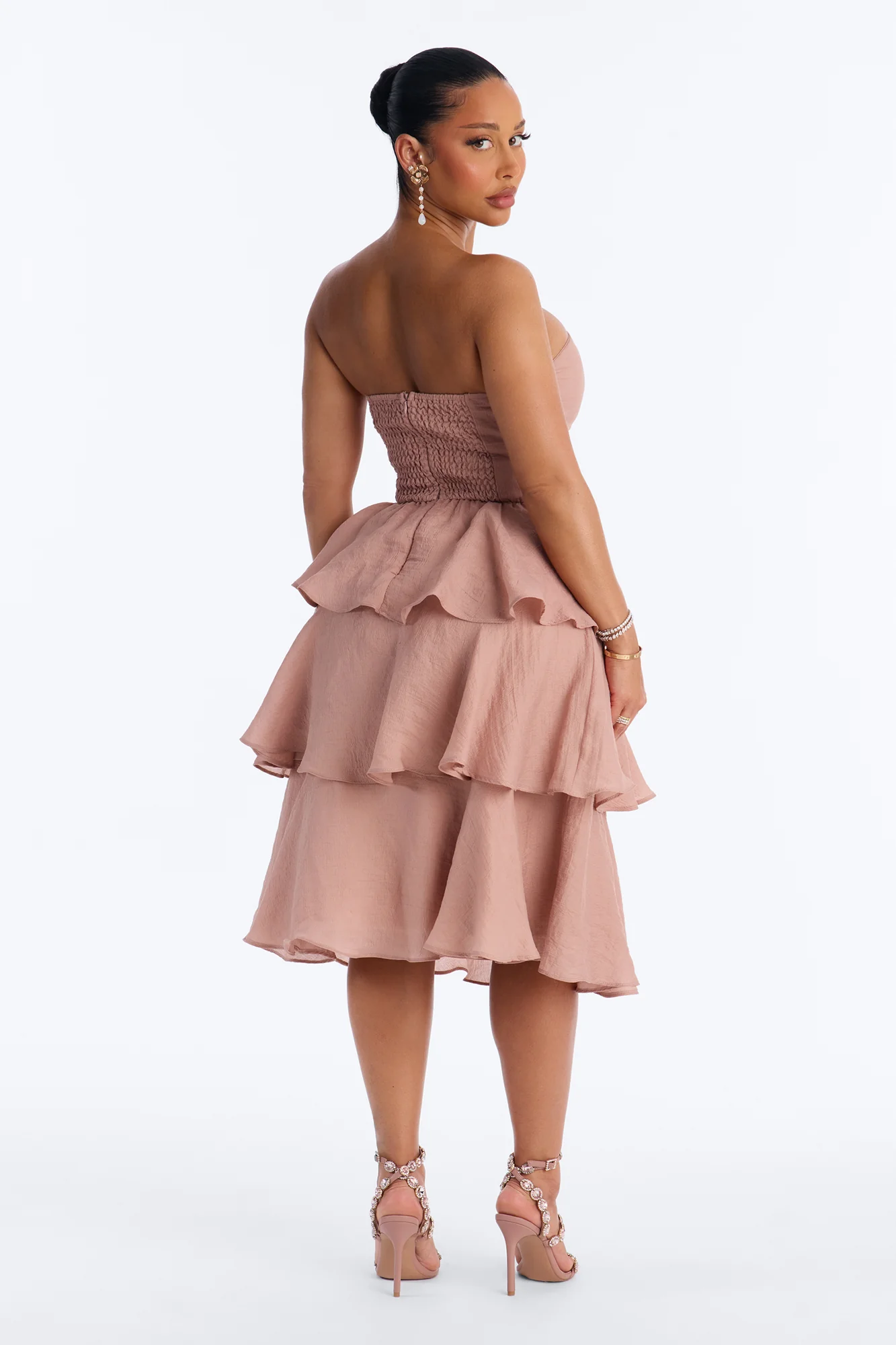 Xyla Tiered Ruffle Midi Dress - Mauve - Image 4