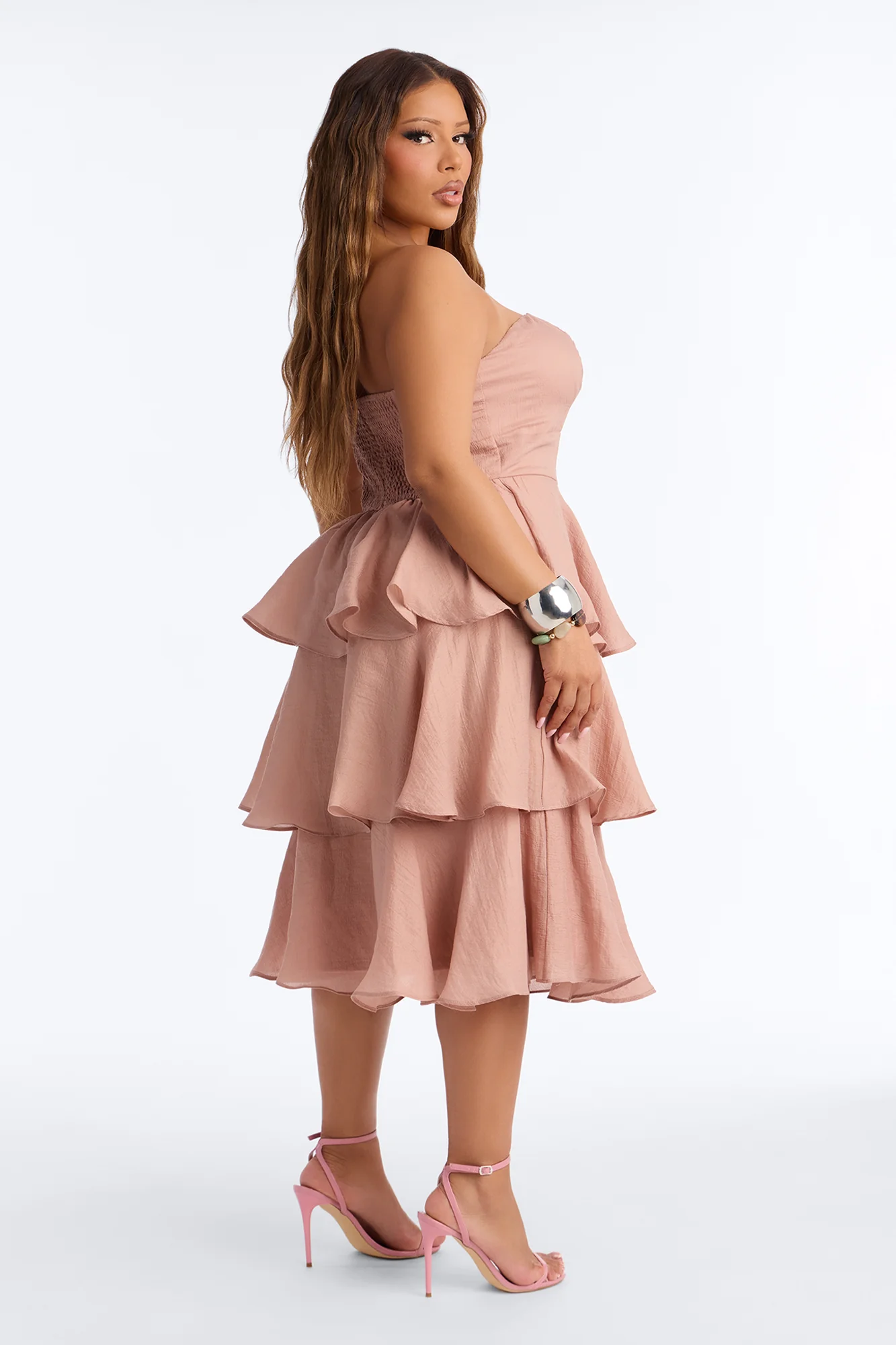 Xyla Tiered Ruffle Midi Dress - Mauve - Image 8