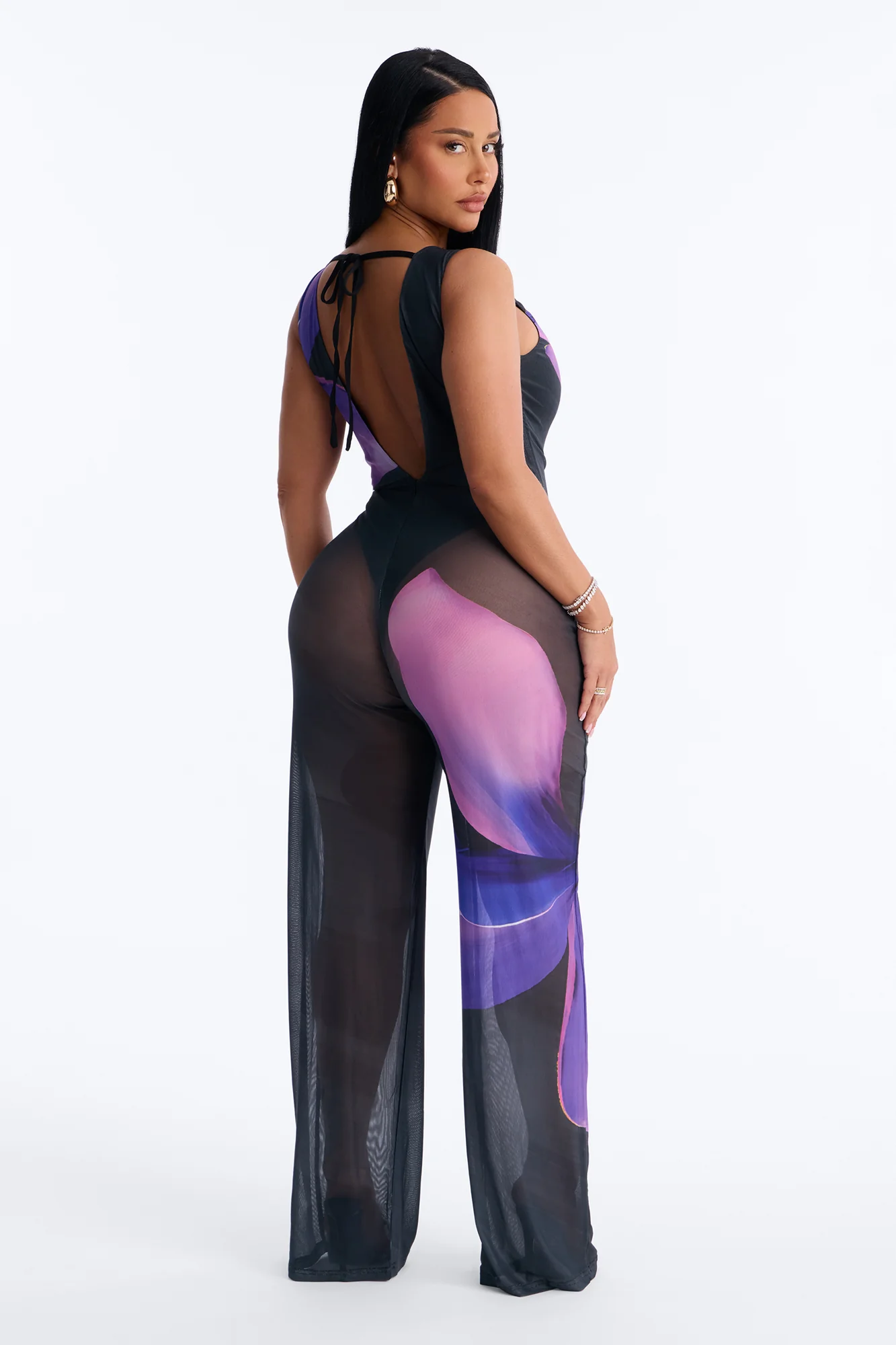 Yara Backless Mesh Jumpsuit - Purple - Image 4