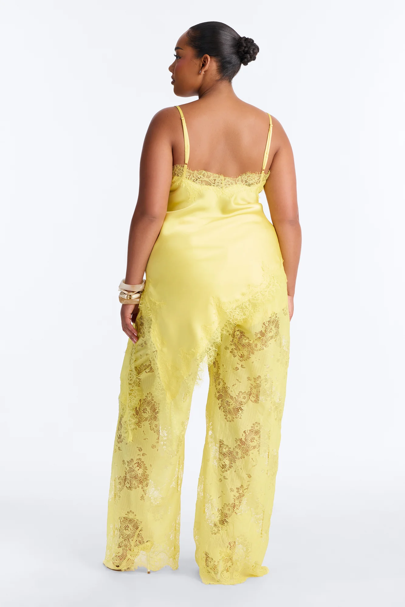 Yasmin Satin Lace Pant Set - Yellow - Image 8