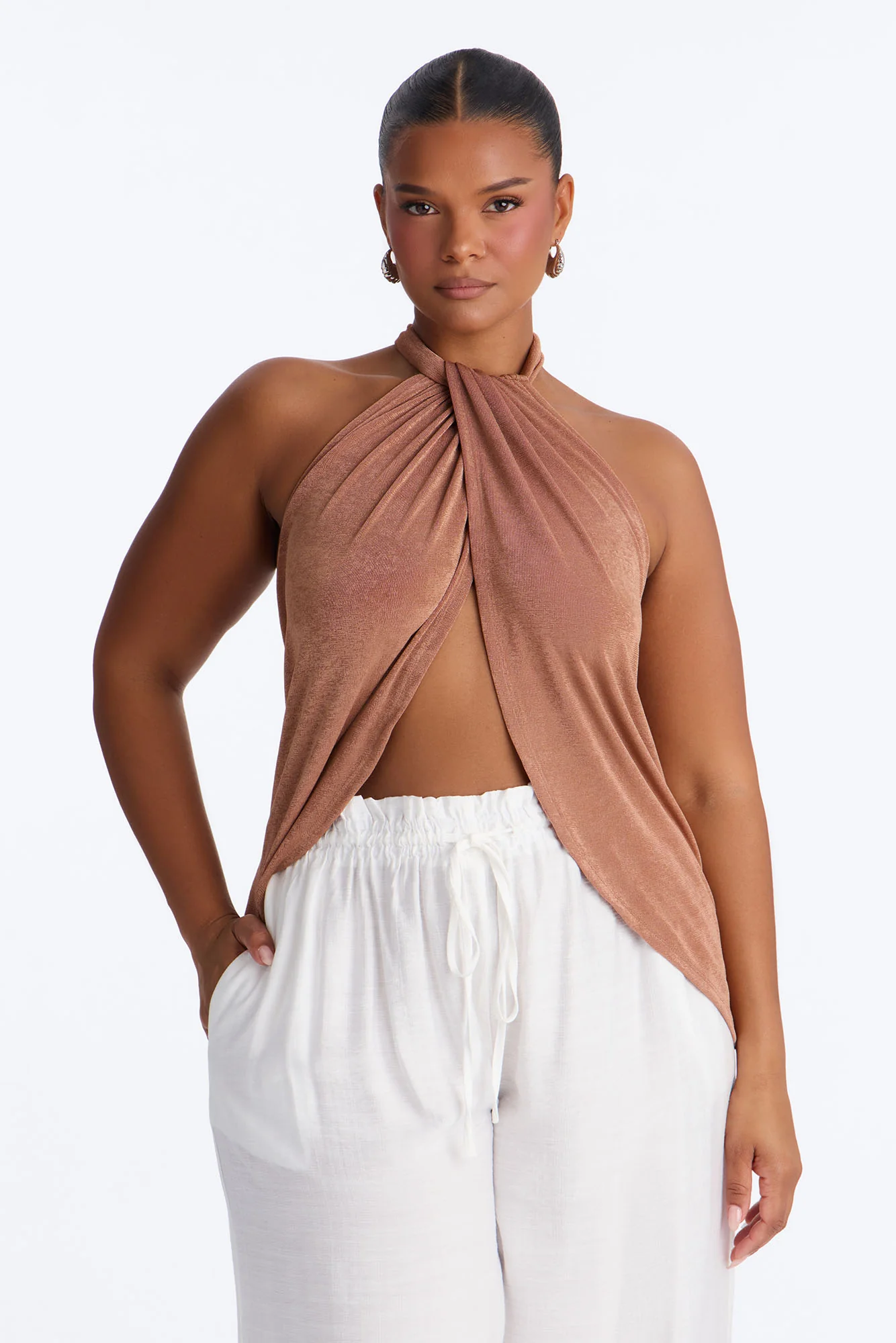 Your Desire Ruched Halter Flyaway Top - Mocha - Image 6
