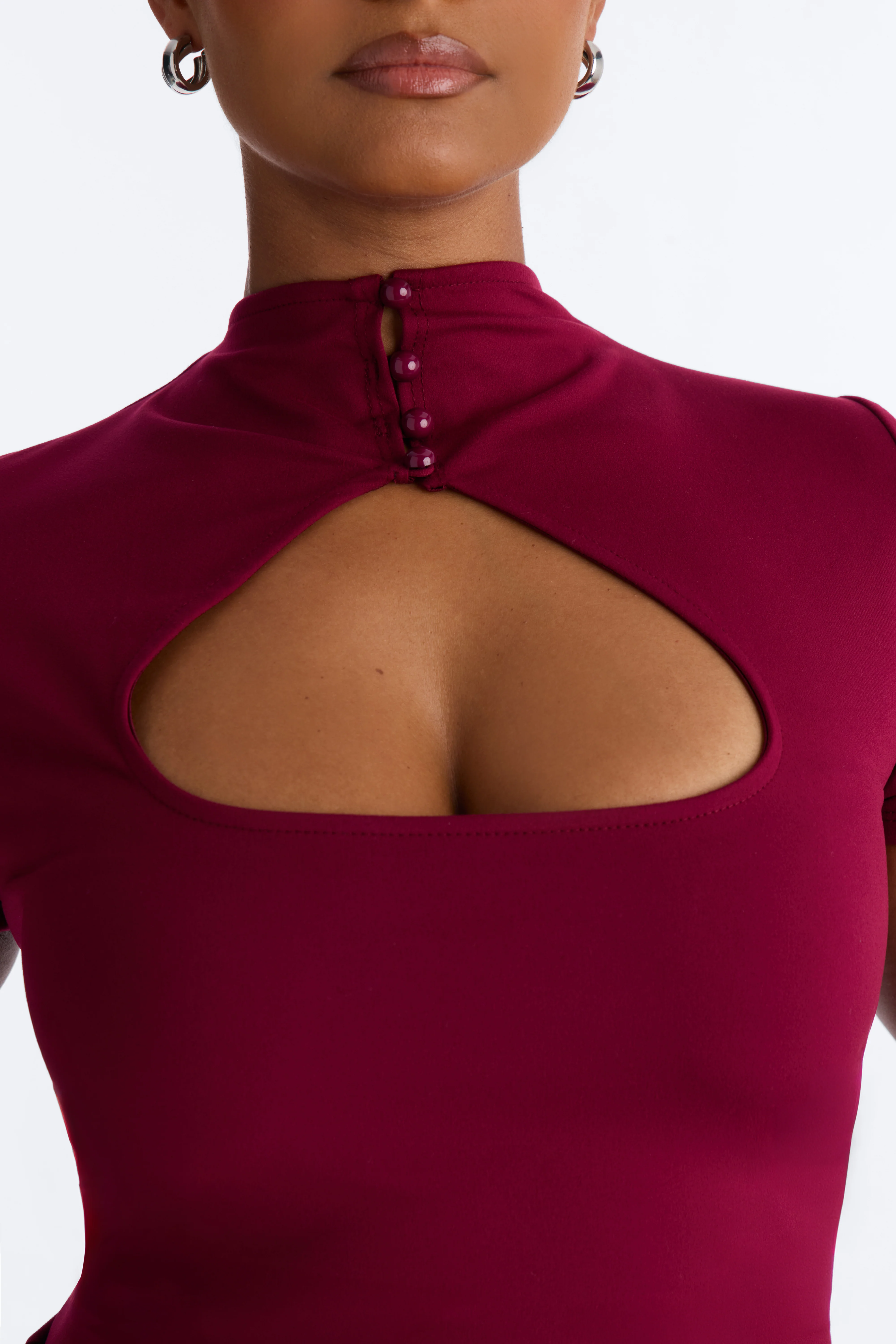 Your Muse Cut Out Mock Neck Short Sleeve Top - Wine - Image 8