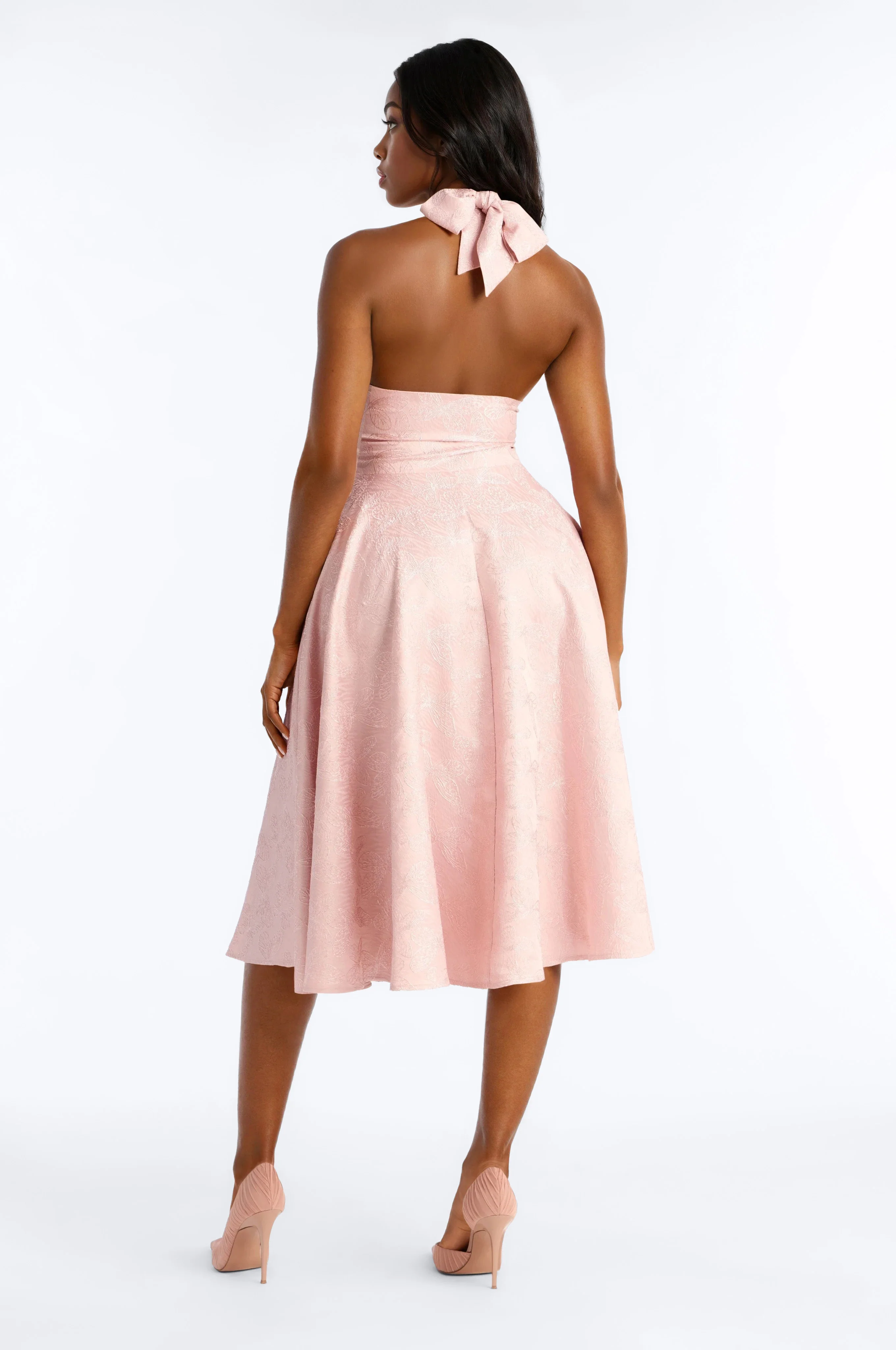 Yvette Halter Jacquard Midi Dress - Blush - Image 4