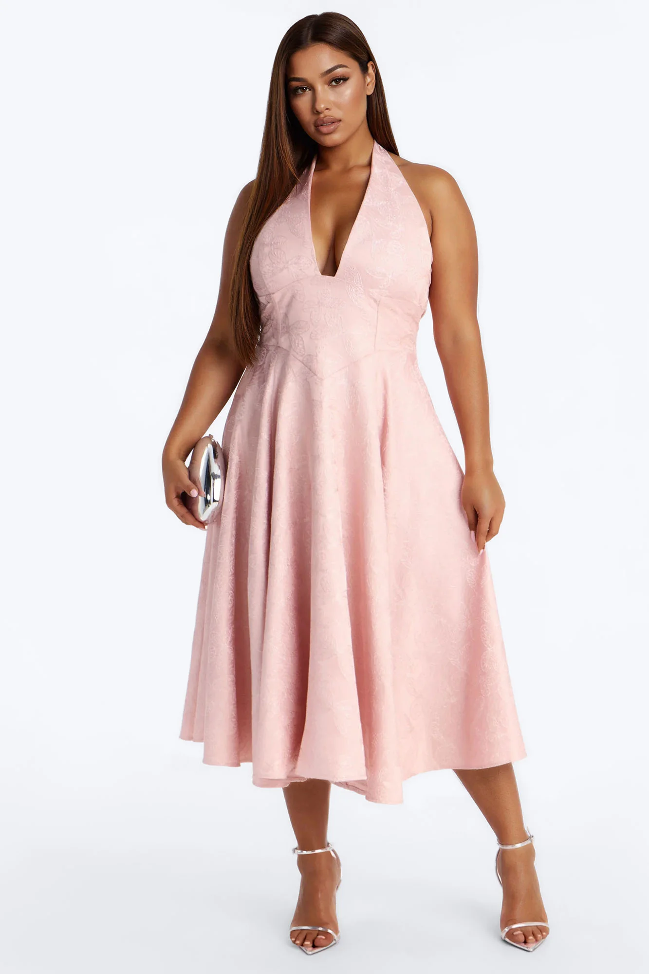 Yvette Halter Jacquard Midi Dress - Blush - Image 5