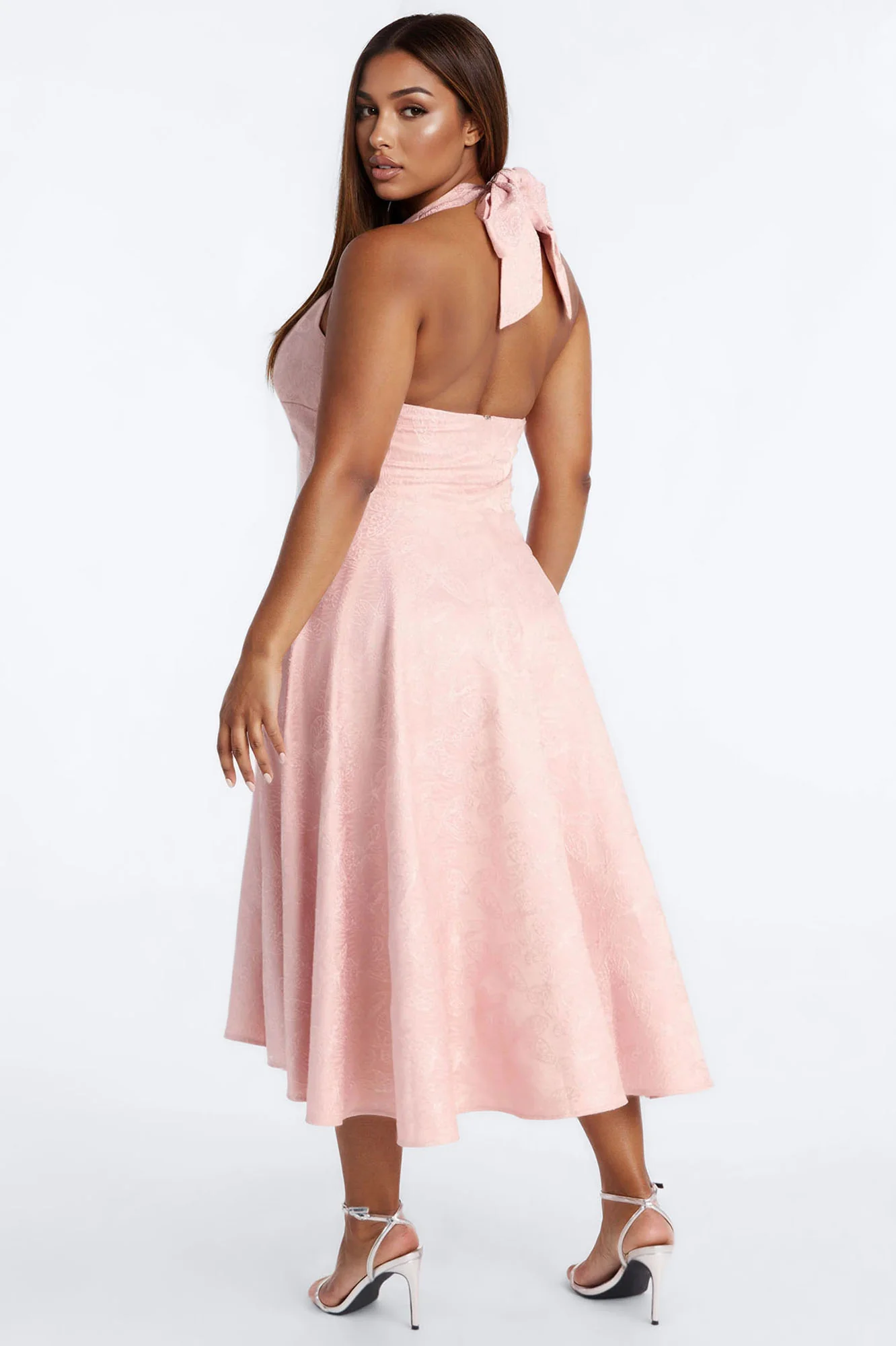 Yvette Halter Jacquard Midi Dress - Blush - Image 7