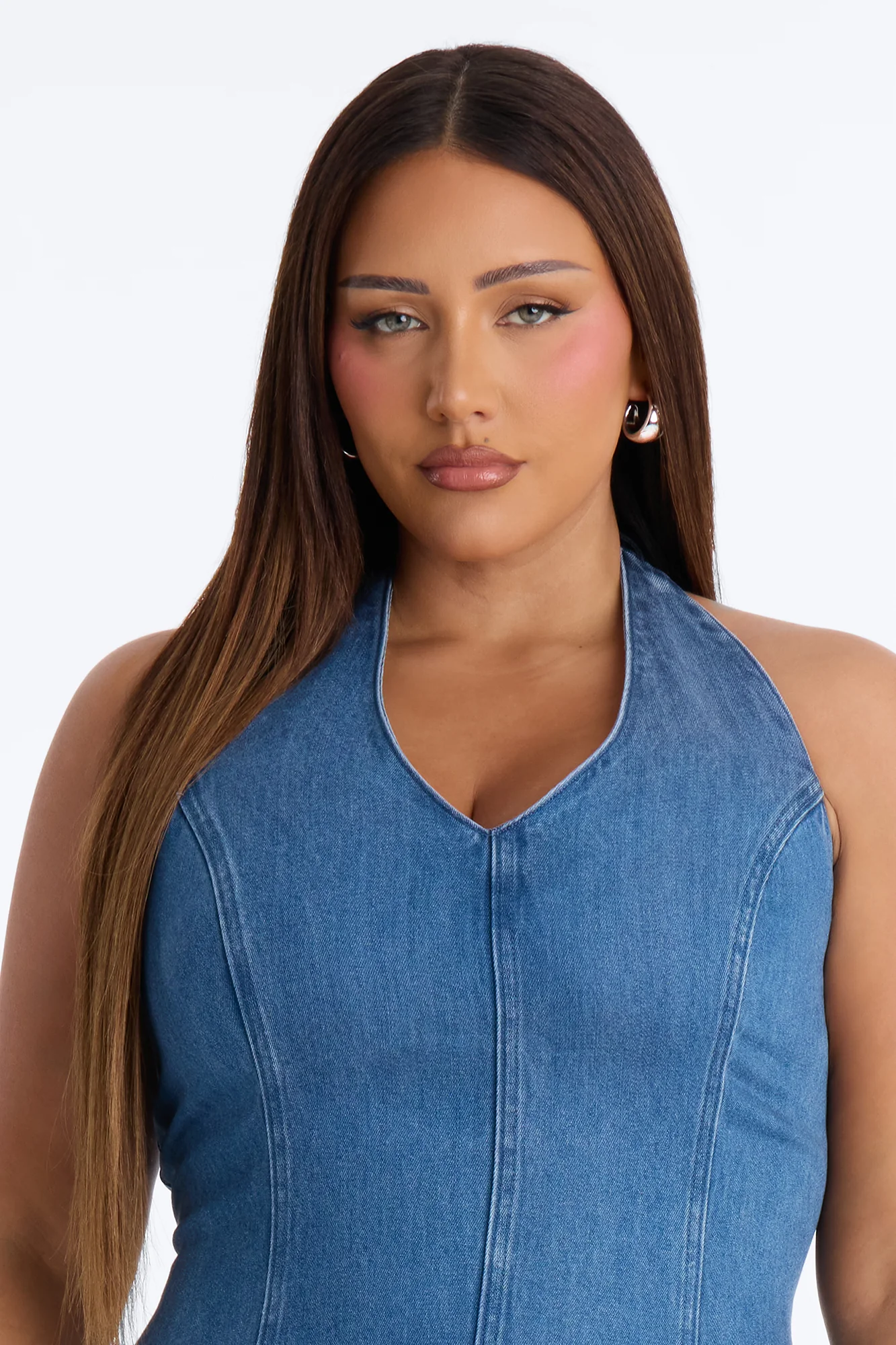 Zaira Halter Denim Maxi Dress - Medium Wash - Image 6
