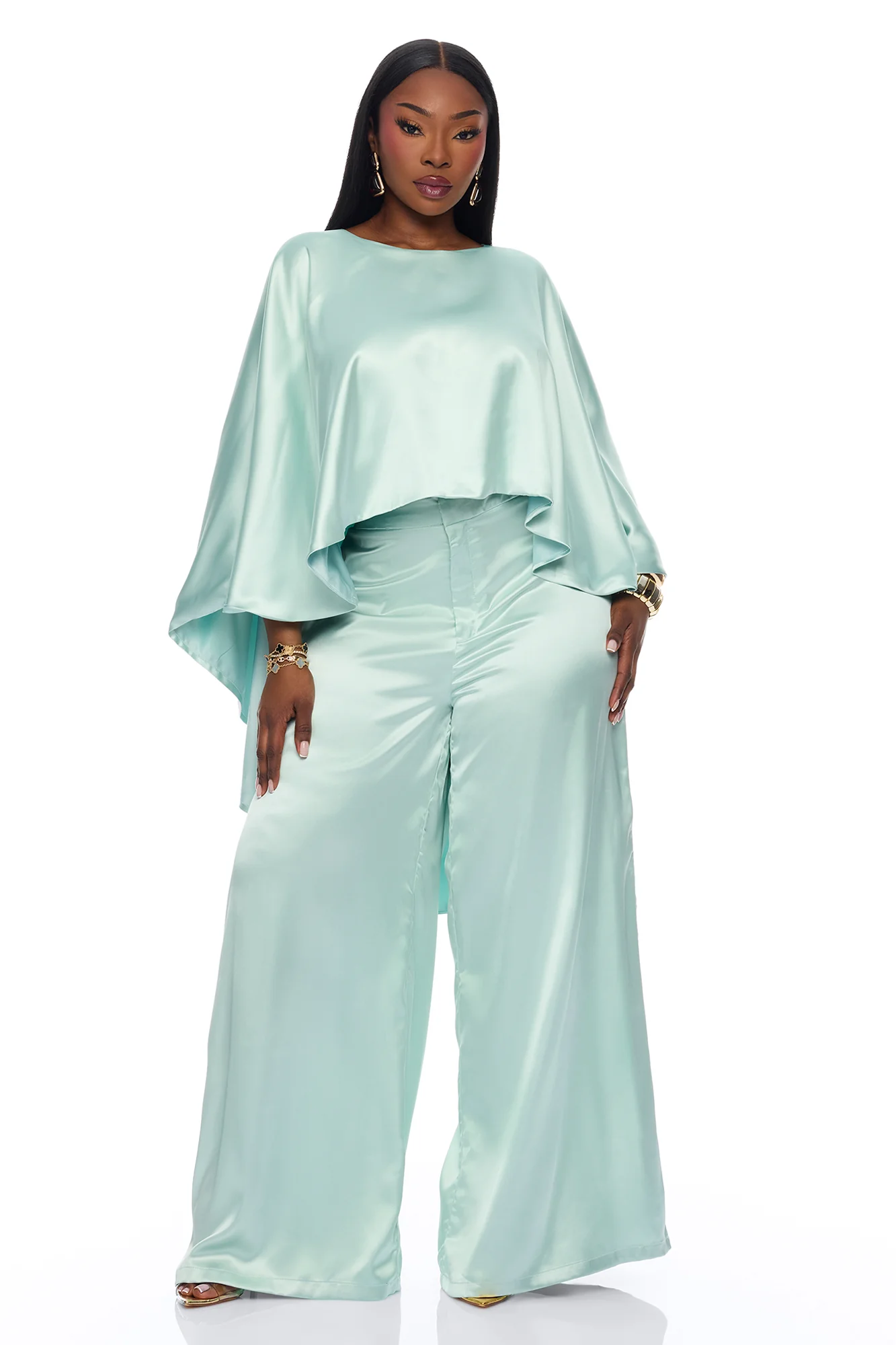 Zarah Draped Satin Pant Set - Mint - Image 5