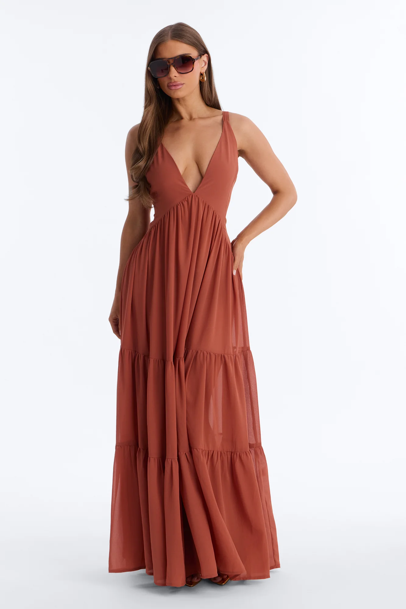 Zaria Chiffon Maxi Dress - Rust - Image 5