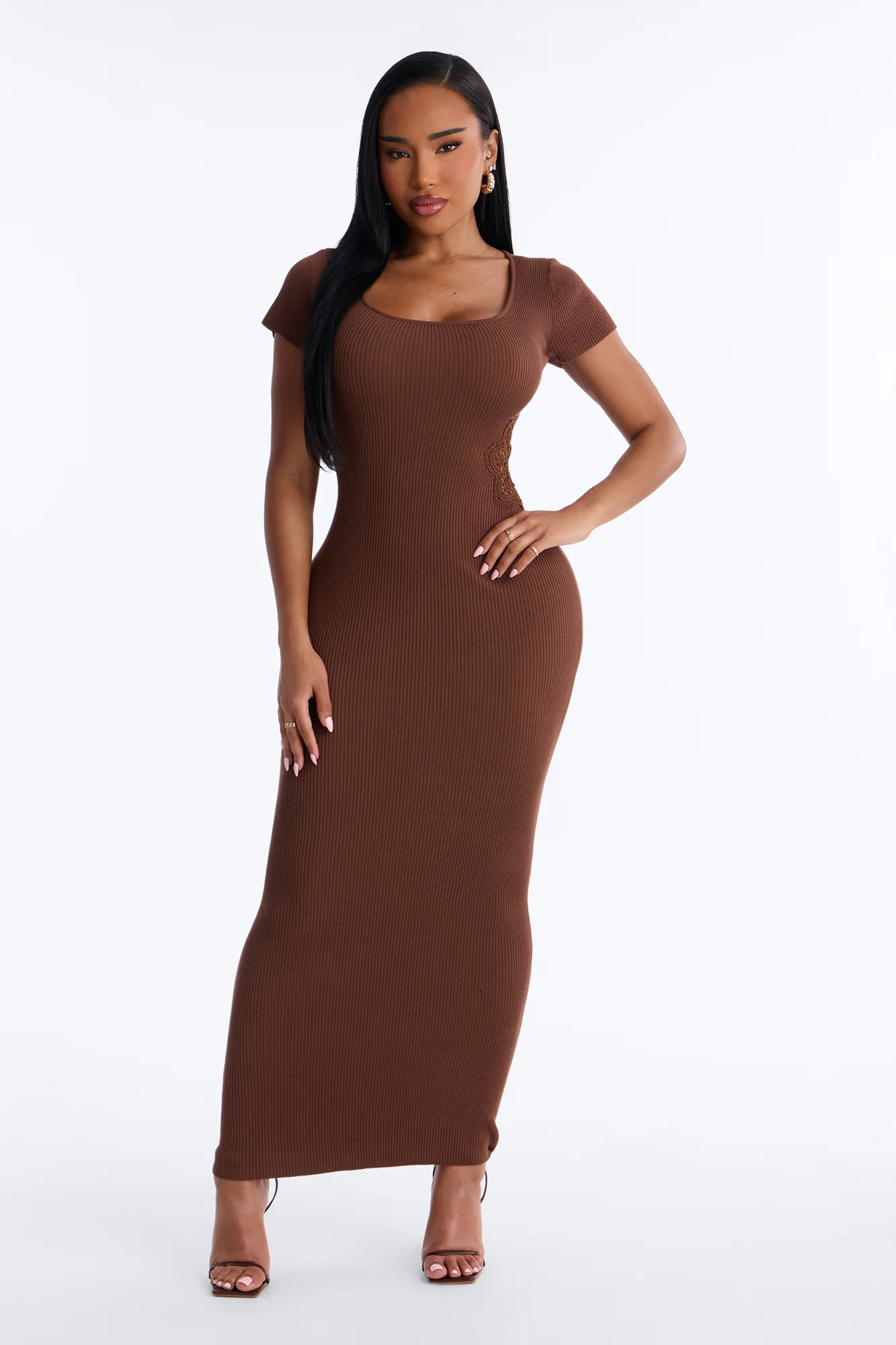 Zariah Ribbed Maxi Dress - Brown - Image 2
