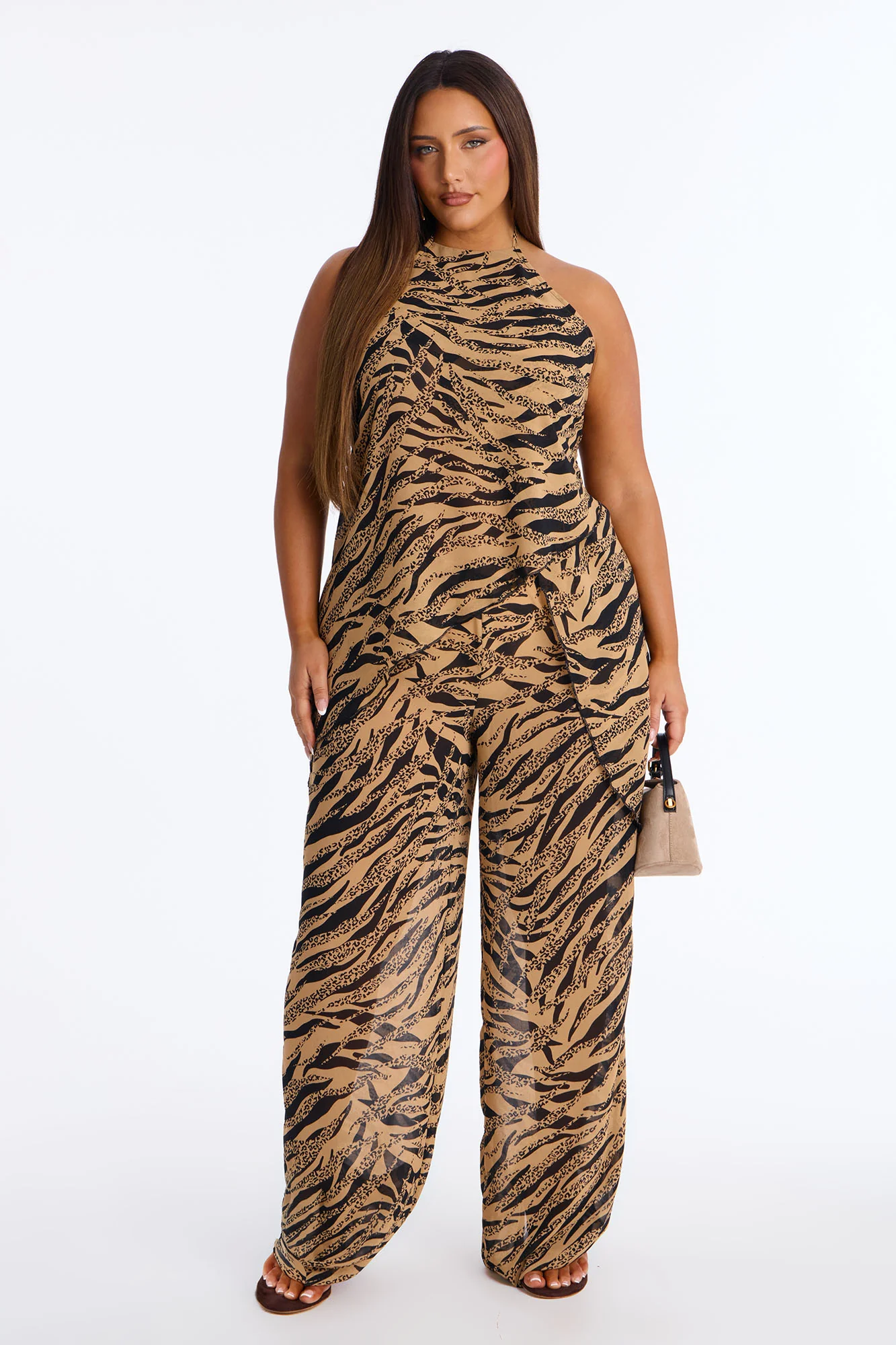 Zaya Halter Chiffon Pant Set - Black/combo - Image 5