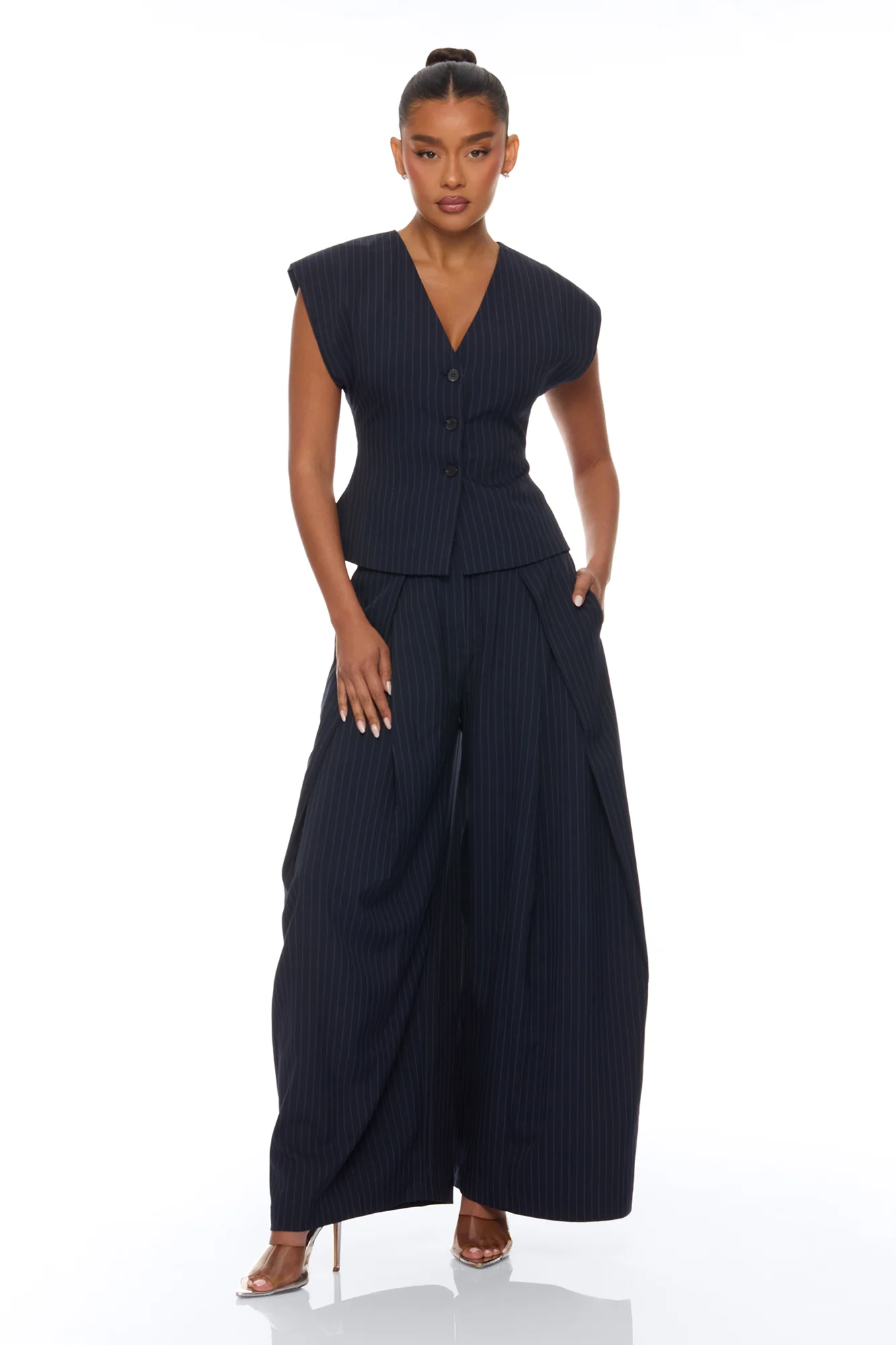 Zaya Wide Leg Pant Set - Navy/combo - Image 3