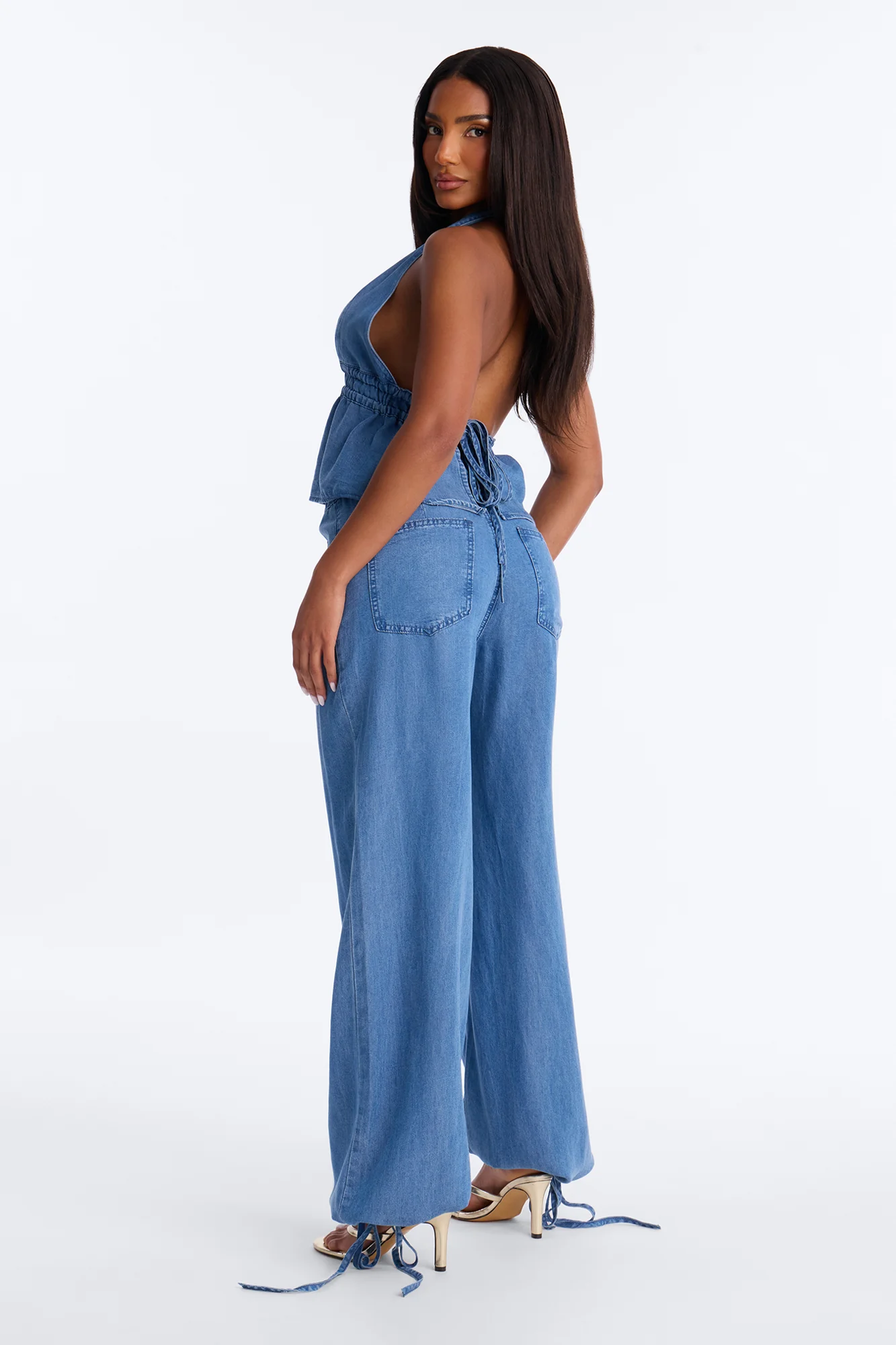 Zaydee Chambray Halter Pant Set - Blue - Image 4