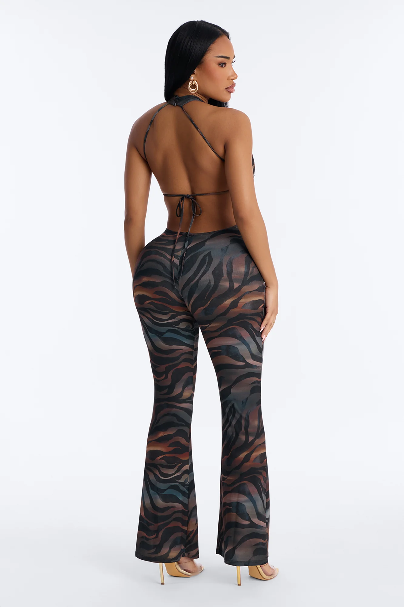 Zea Backless Animal Flare Leg Jumpsuit - Black/combo - Image 3