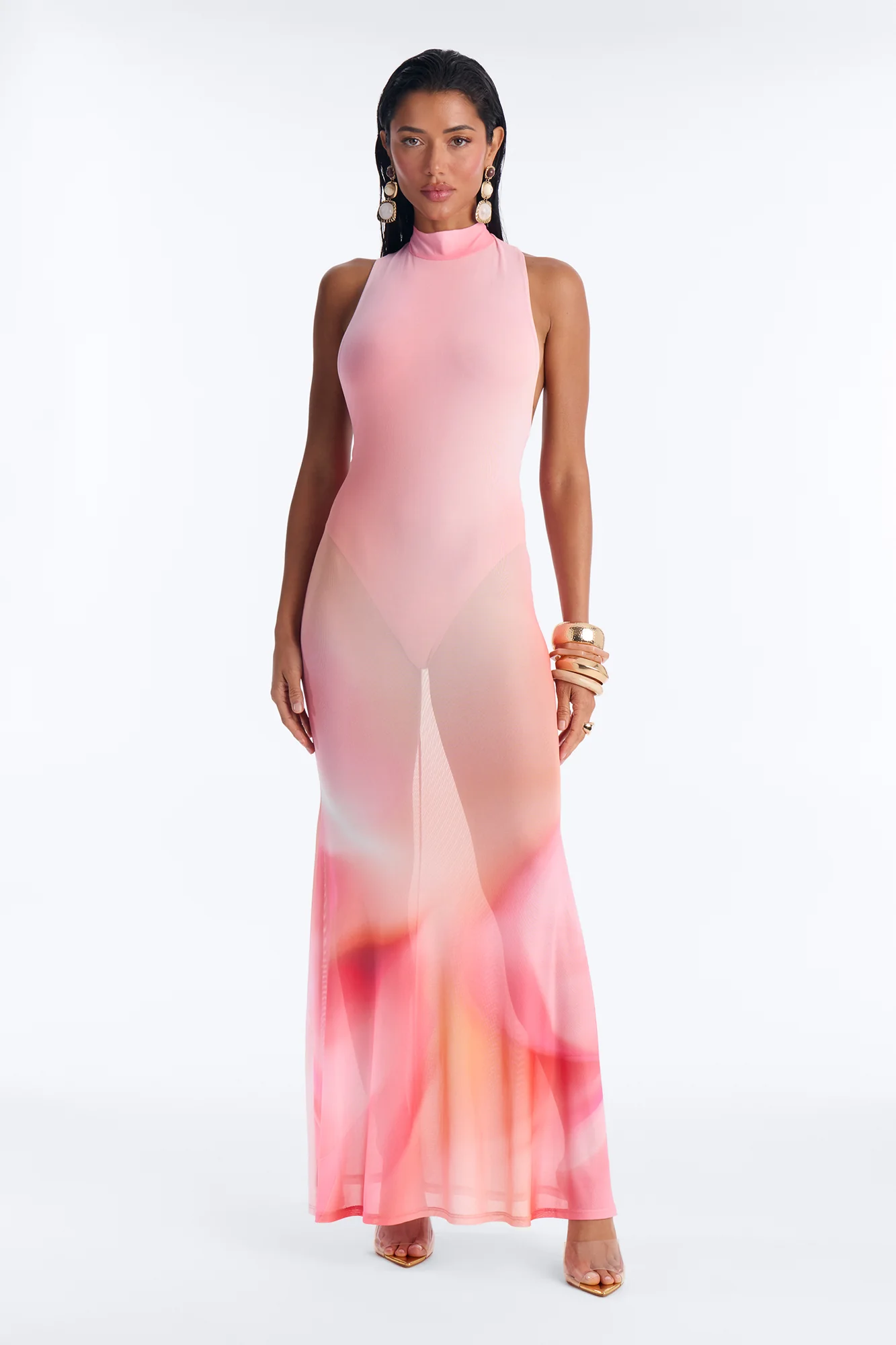 Zenna Ombre Mesh Maxi Dress - Pink