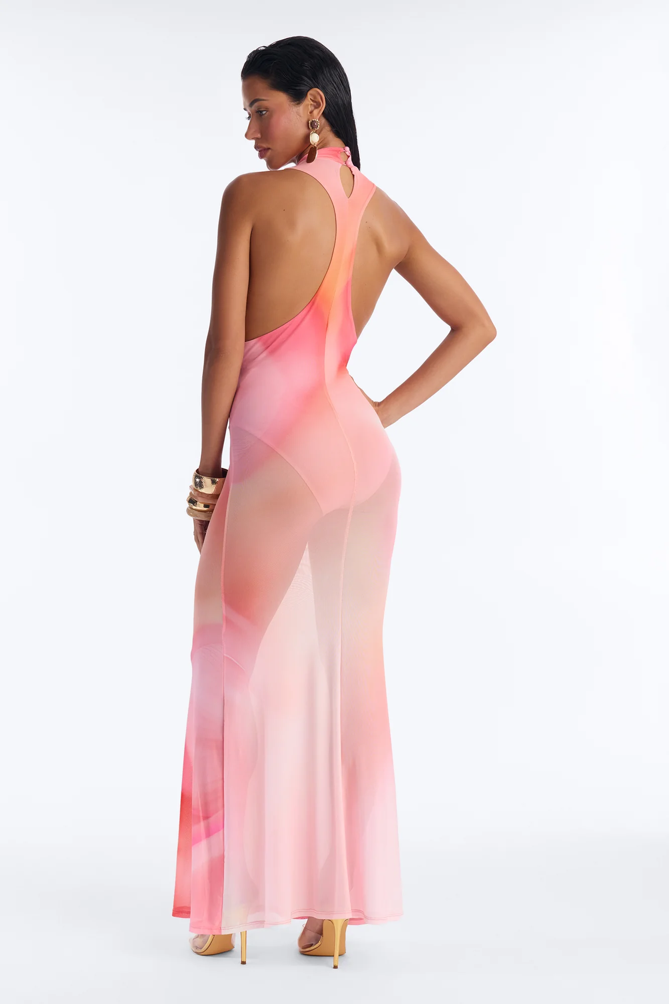 Zenna Ombre Mesh Maxi Dress - Pink - Image 4