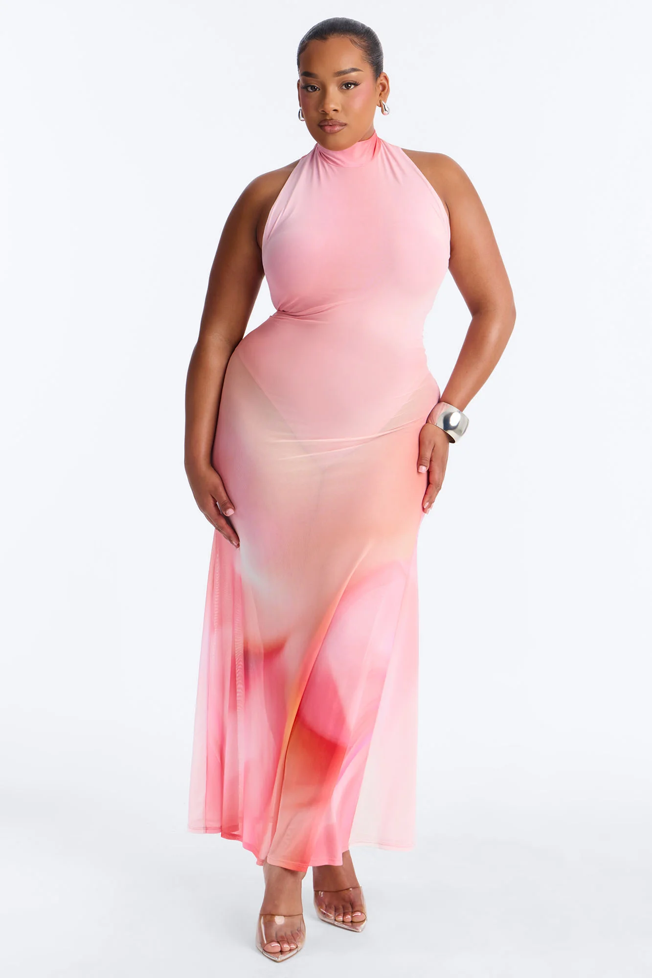Zenna Ombre Mesh Maxi Dress - Pink - Image 5