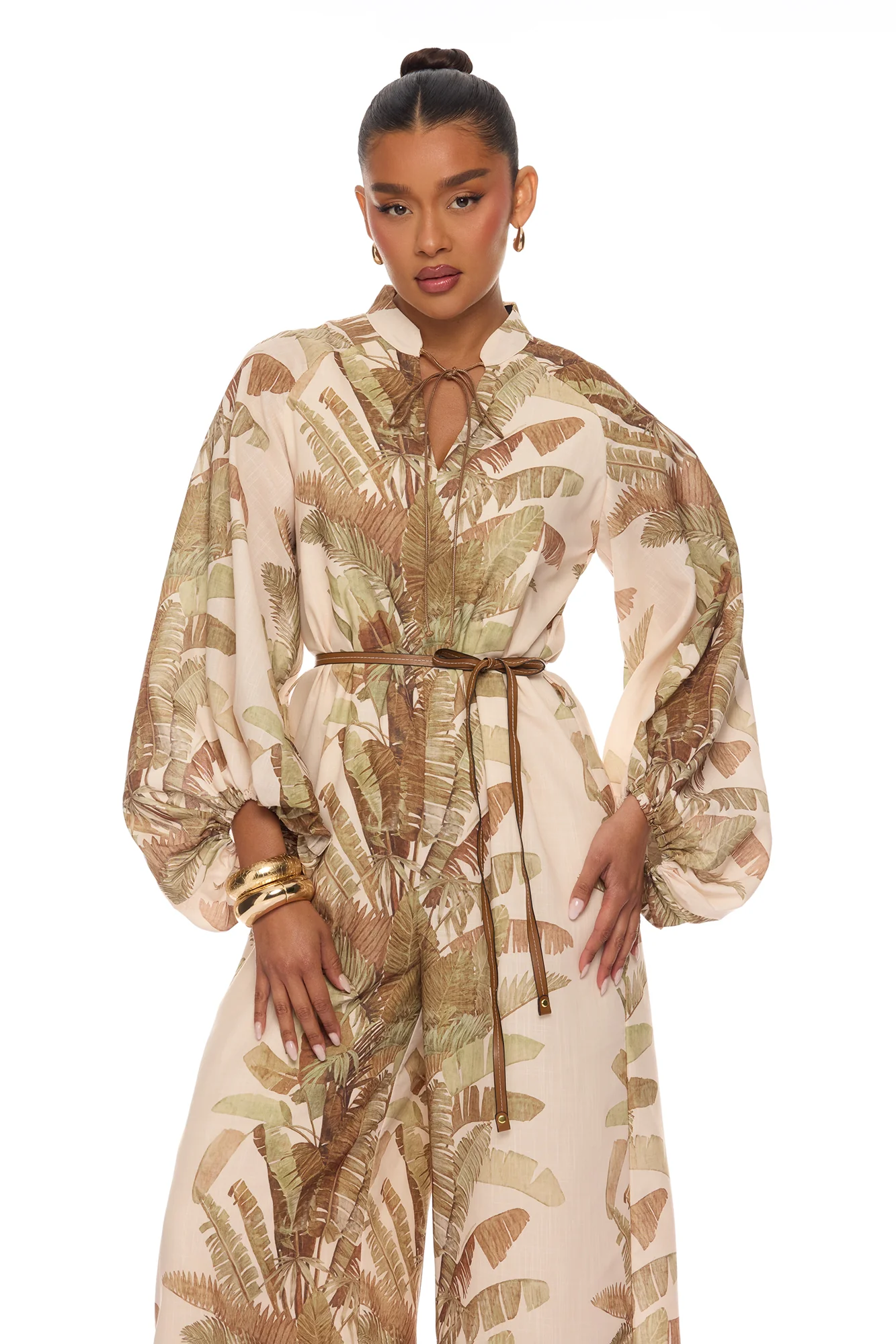 Zinnia Balloon Sleeve Linen Jumpsuit - Sand/combo - Image 2