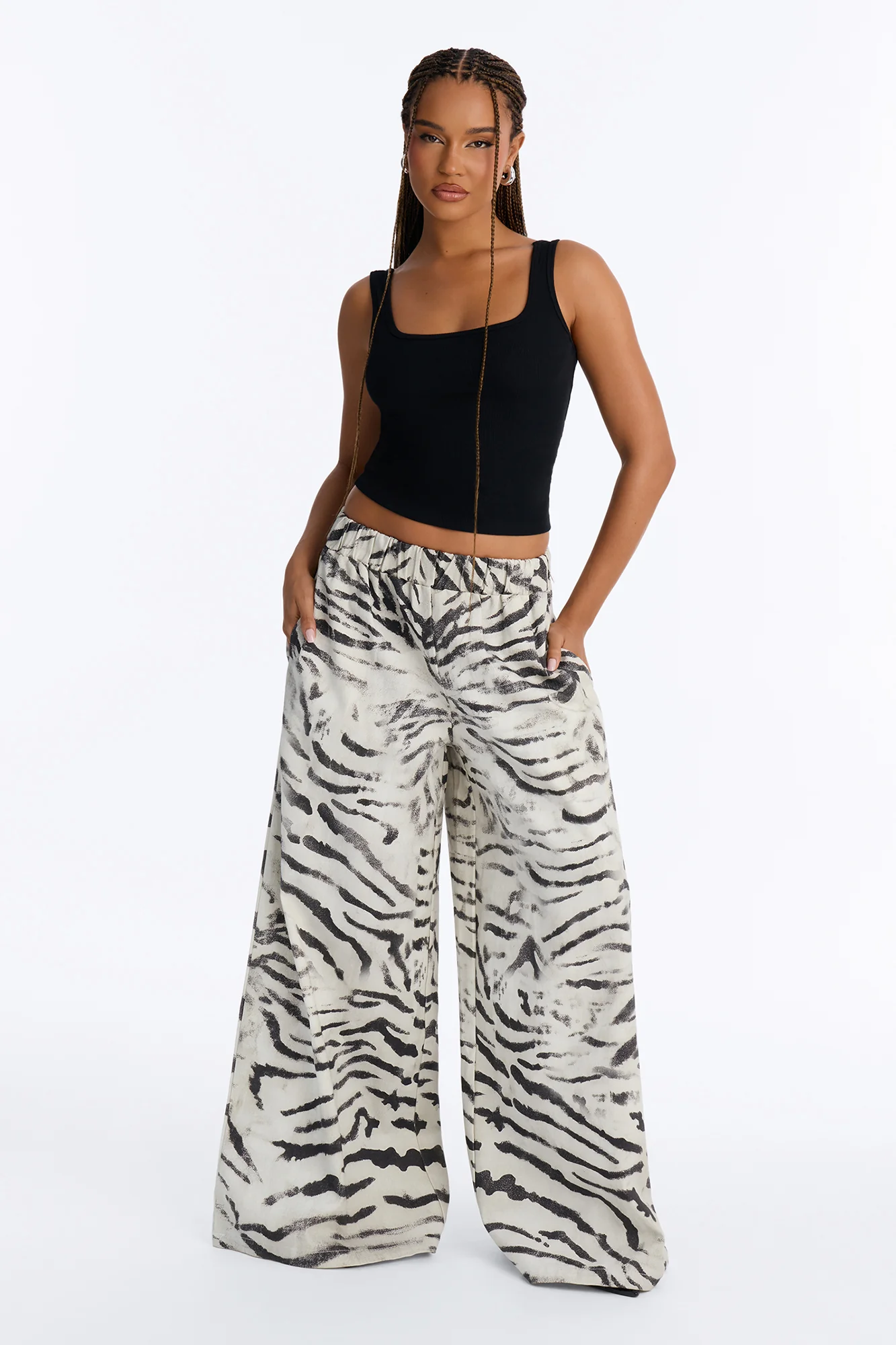 Zinnia Printed Wide Leg Pant - White/Black