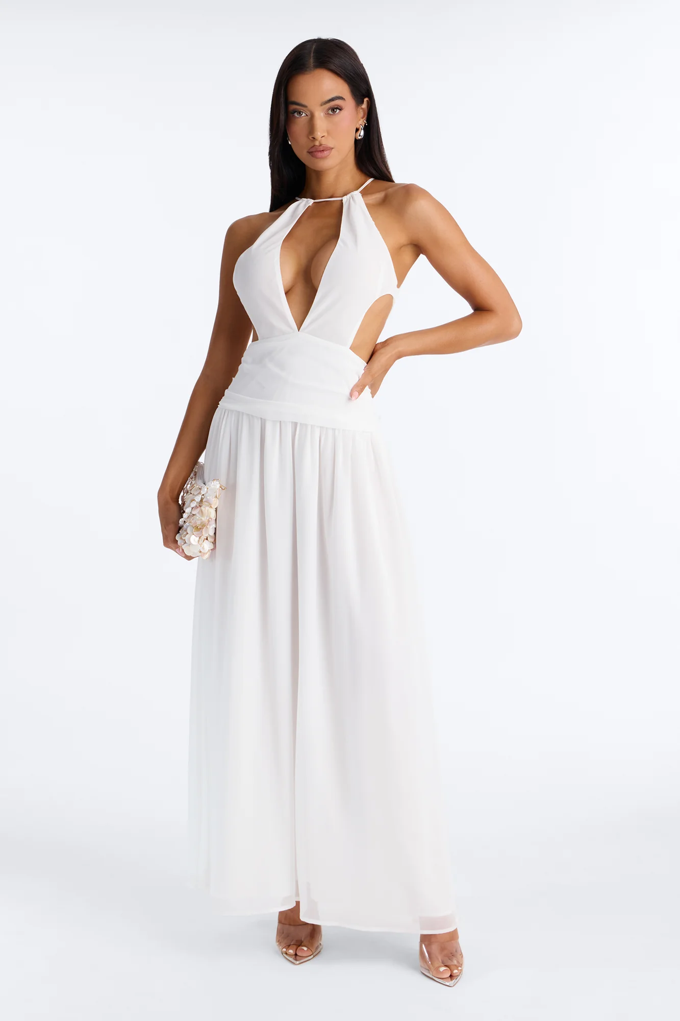 Zoe Drop Waist Chiffon Maxi Dress - White